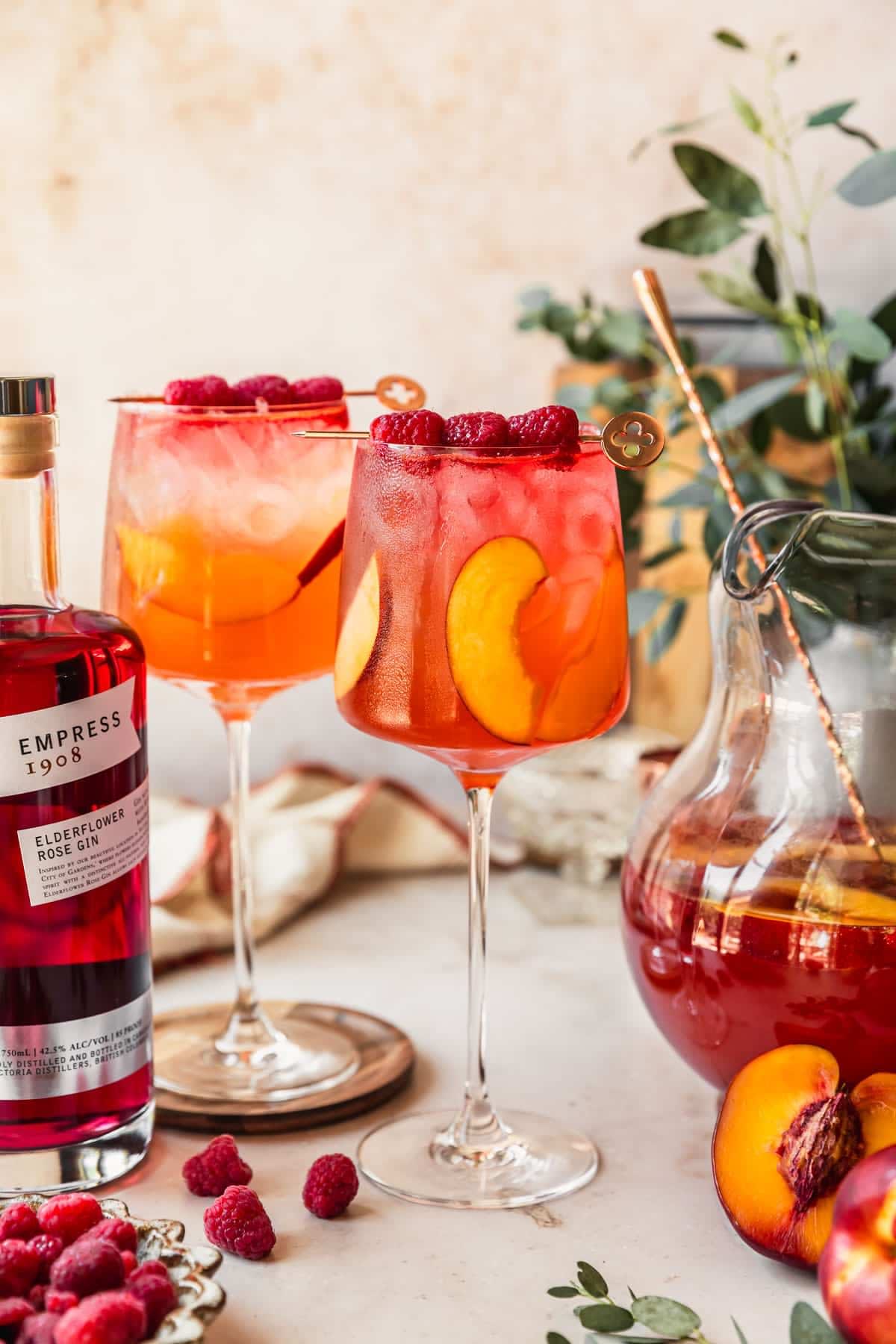 Peachy Pink Gin Spritz with Raspberries