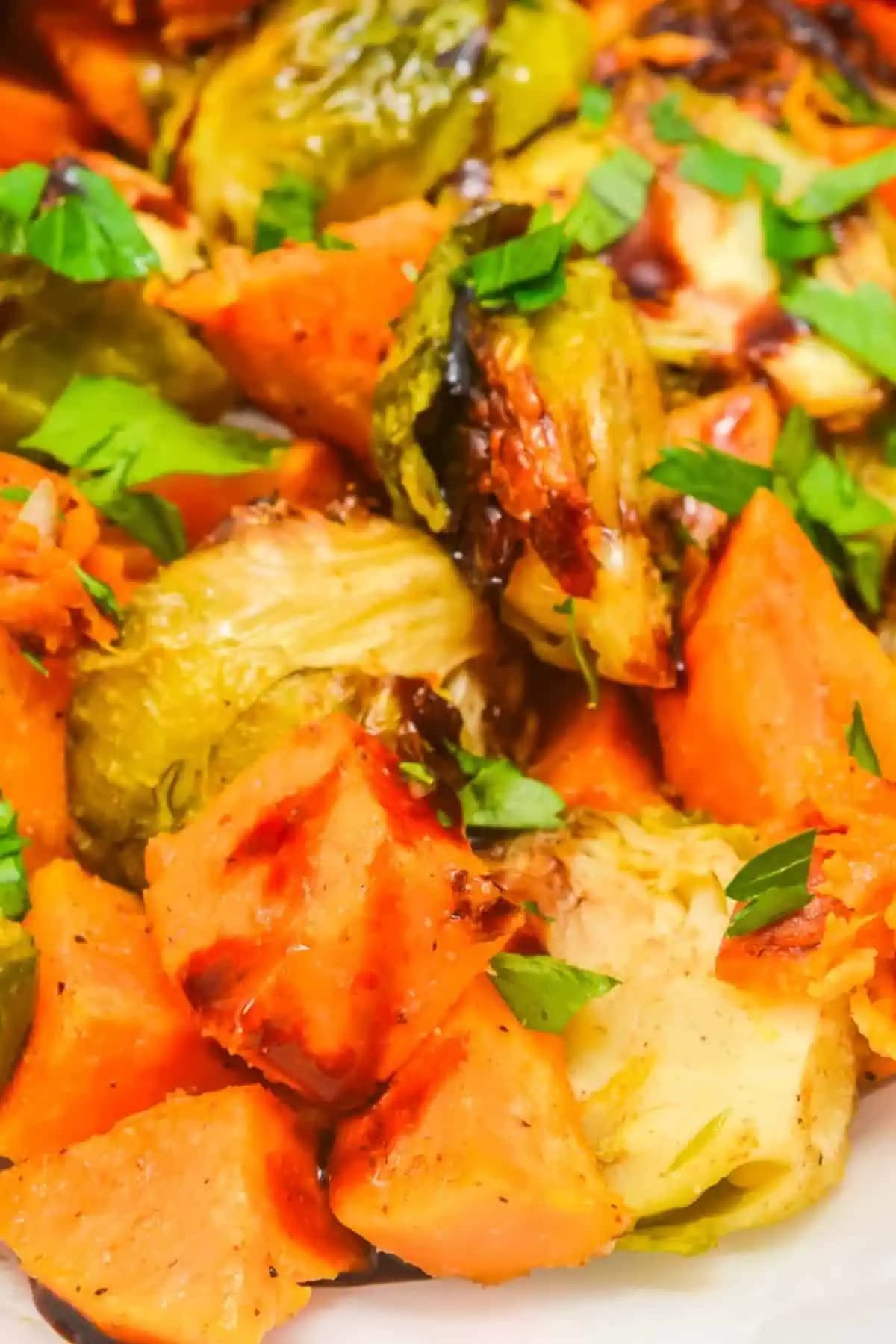 Roasted Sweet Potatoes with Brussel Sprouts