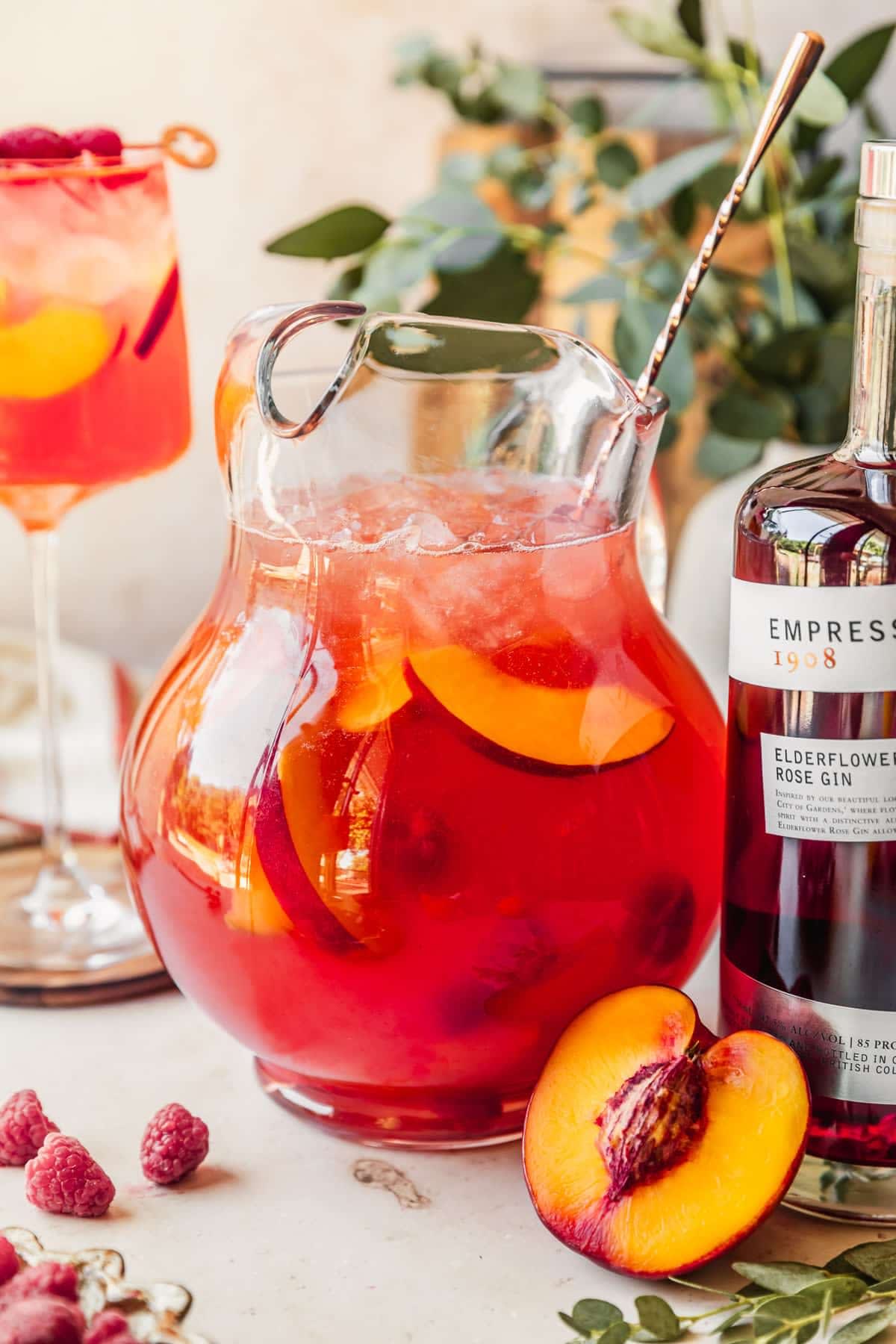 Peachy Pink Gin Spritz with Raspberries