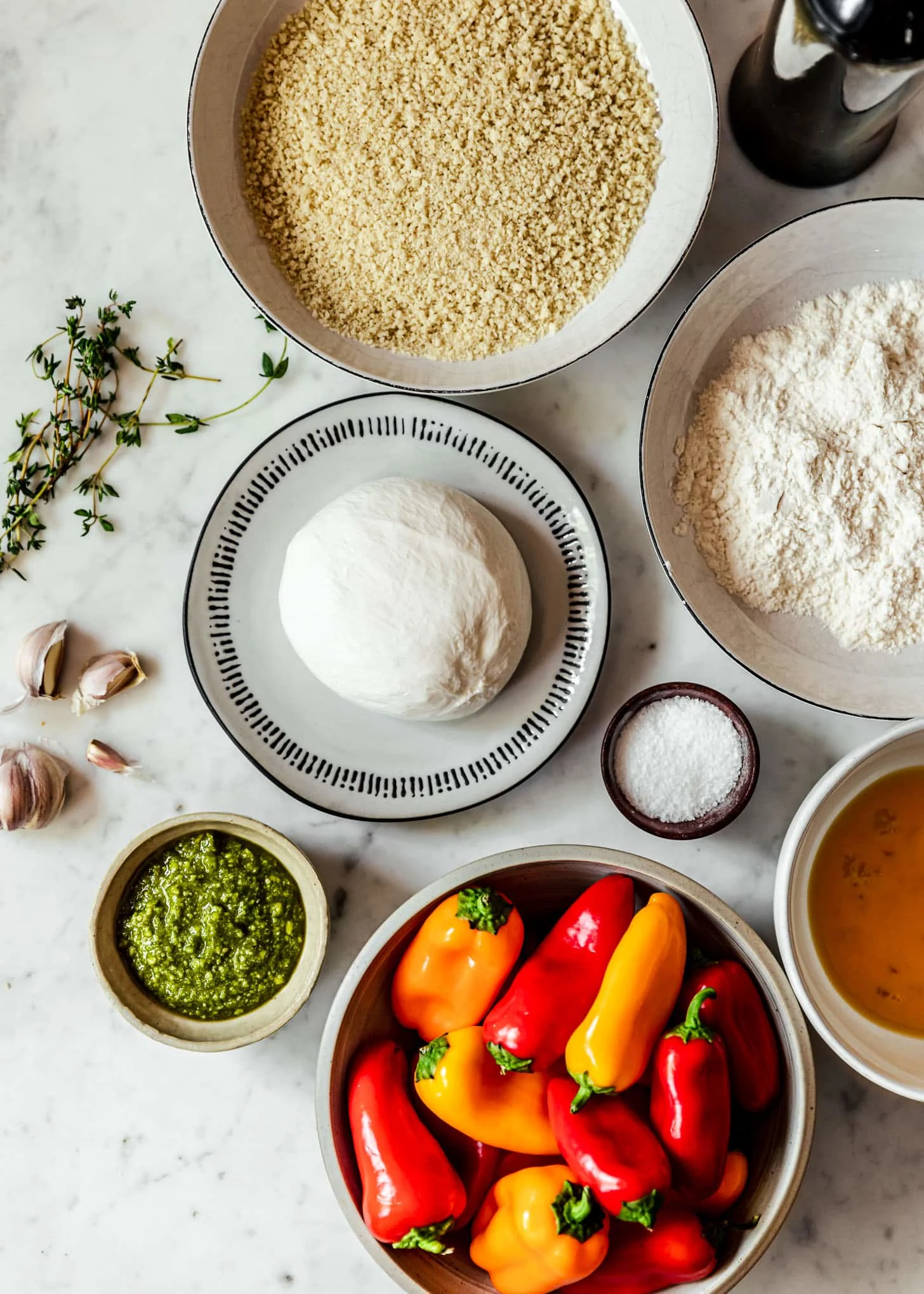 Fried Burrata With Roasted Peppers & Pesto