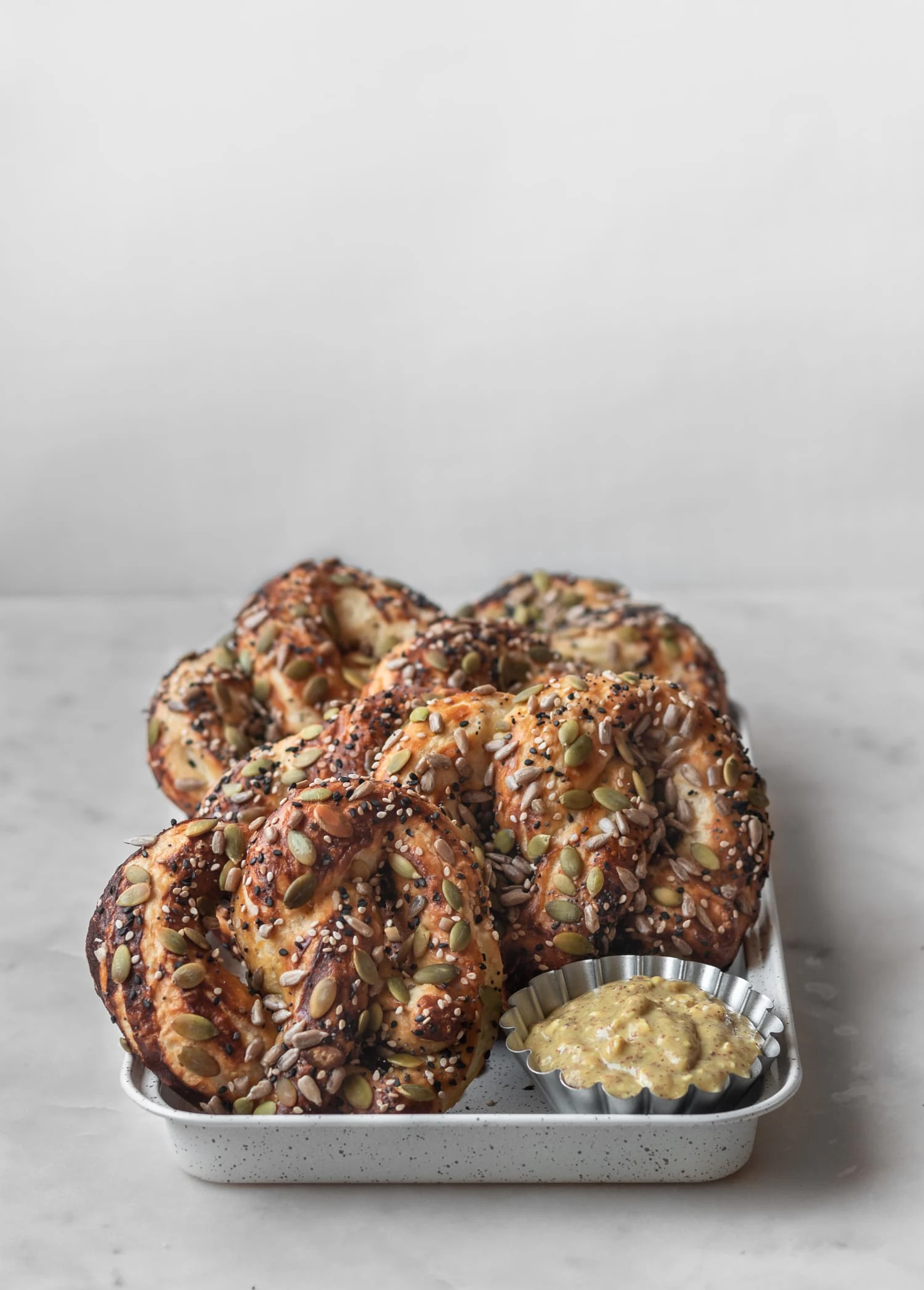 Seedy Soft Pretzels + Bleu Cheese Mustard