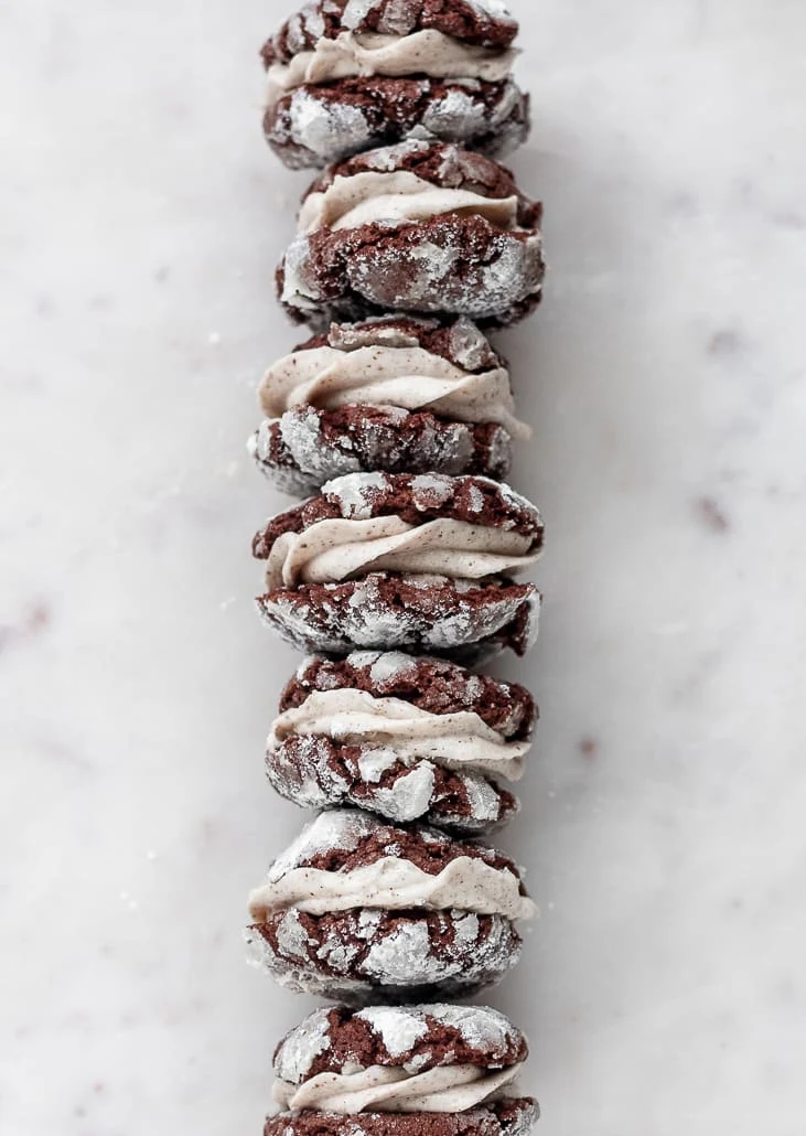 Mocha Crinkle Cookie Sandwiches With Hazelnut-Mascarpone Filling