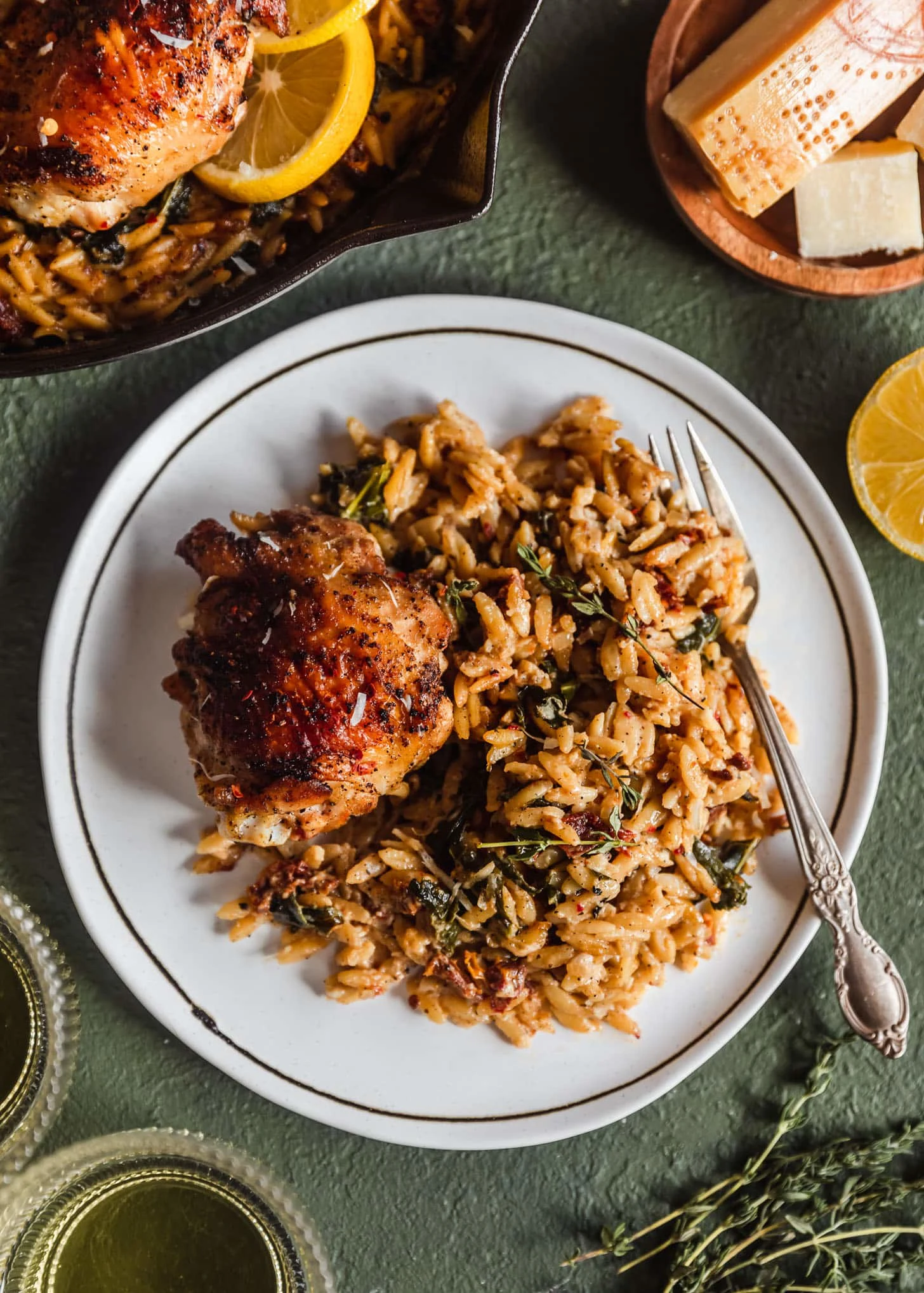 Creamy Tuscan Chicken And Orzo Skillet