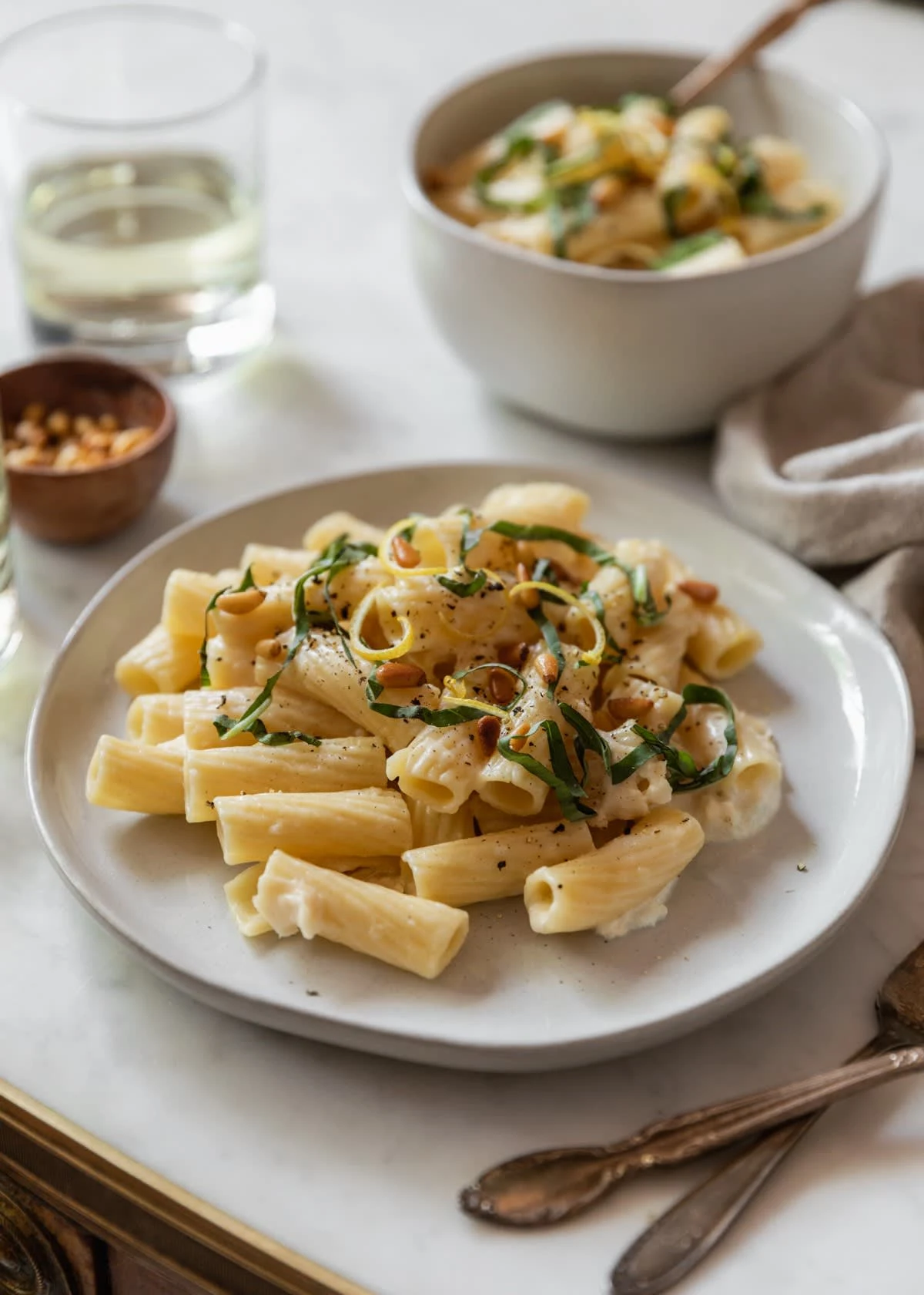 Creamy Lemon Pasta With Fried Pine Nuts