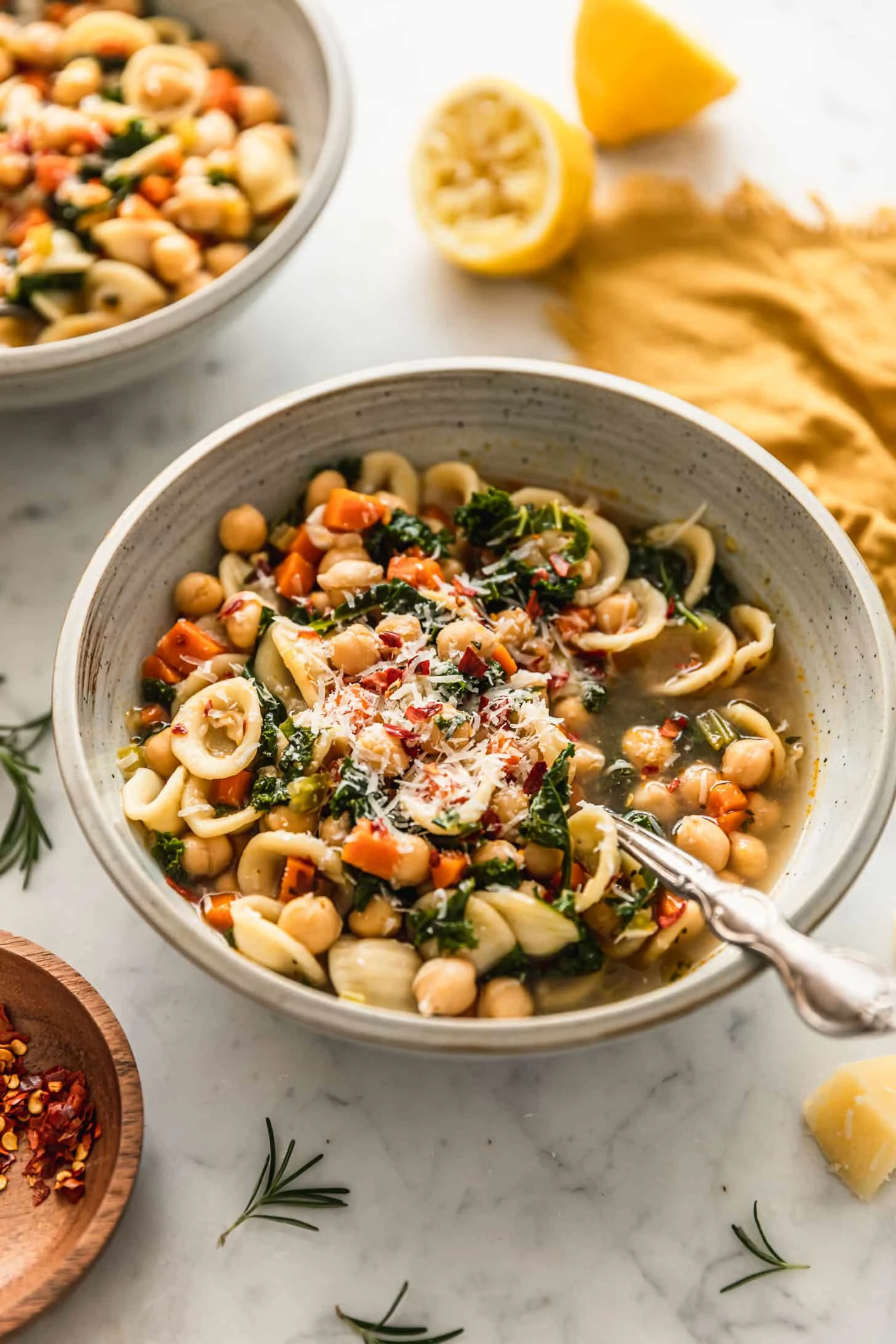 Lemony Chickpea Soup With Parmesan & Pasta
