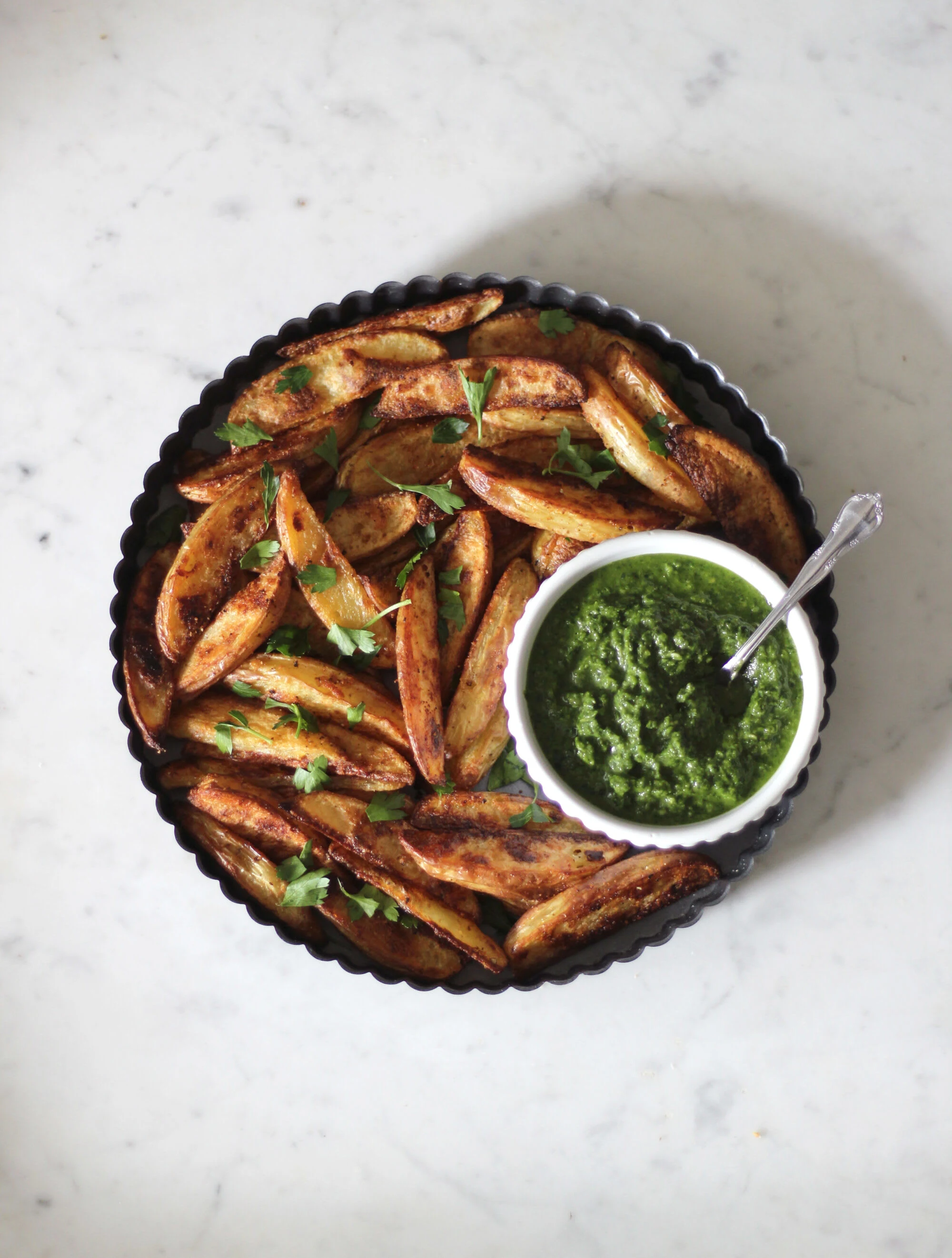 Potato Wedges With Zhoug + Garlic Aioli