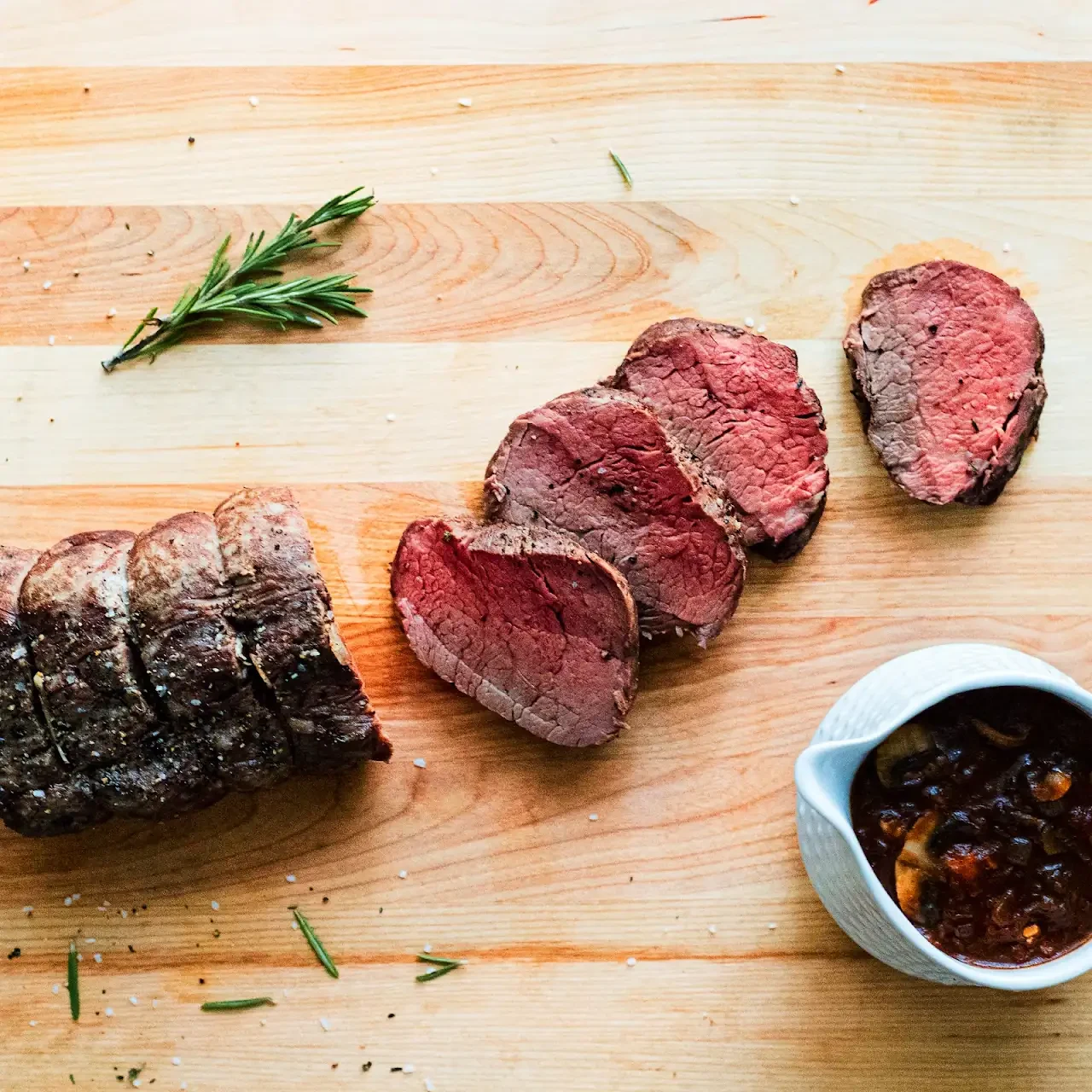 Slow-Roasted Beef Tenderloin with Red Wine Mushroom Sauce