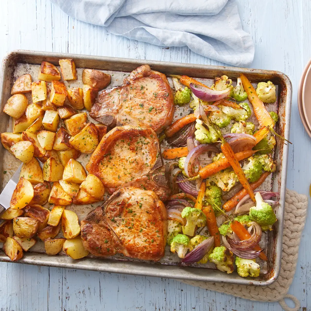 Quick & Easy Sheet Pan Pork Chops with Roasted Potatoes and Veggies