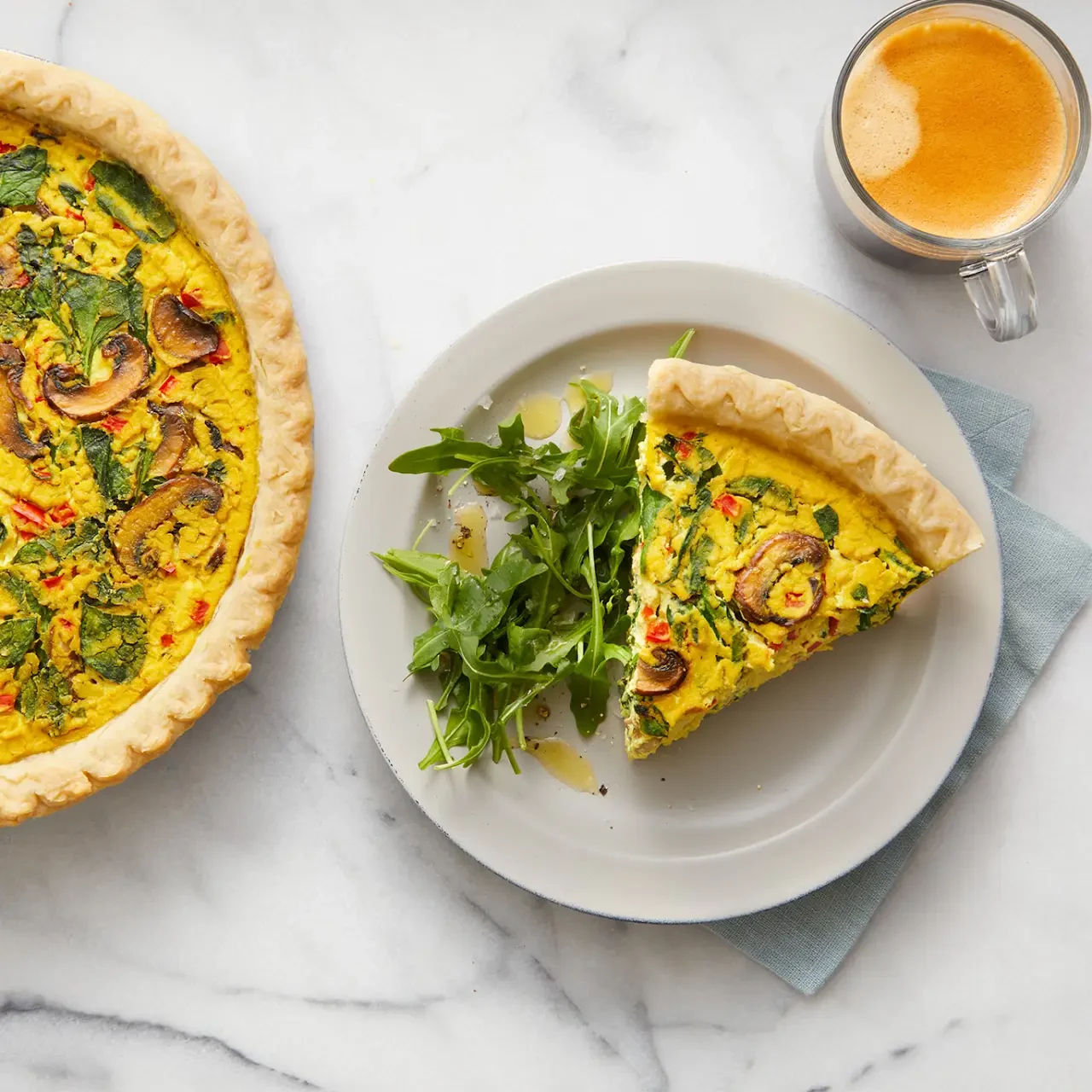 Vegan Spinach, Mushroom, and Red Pepper Quiche