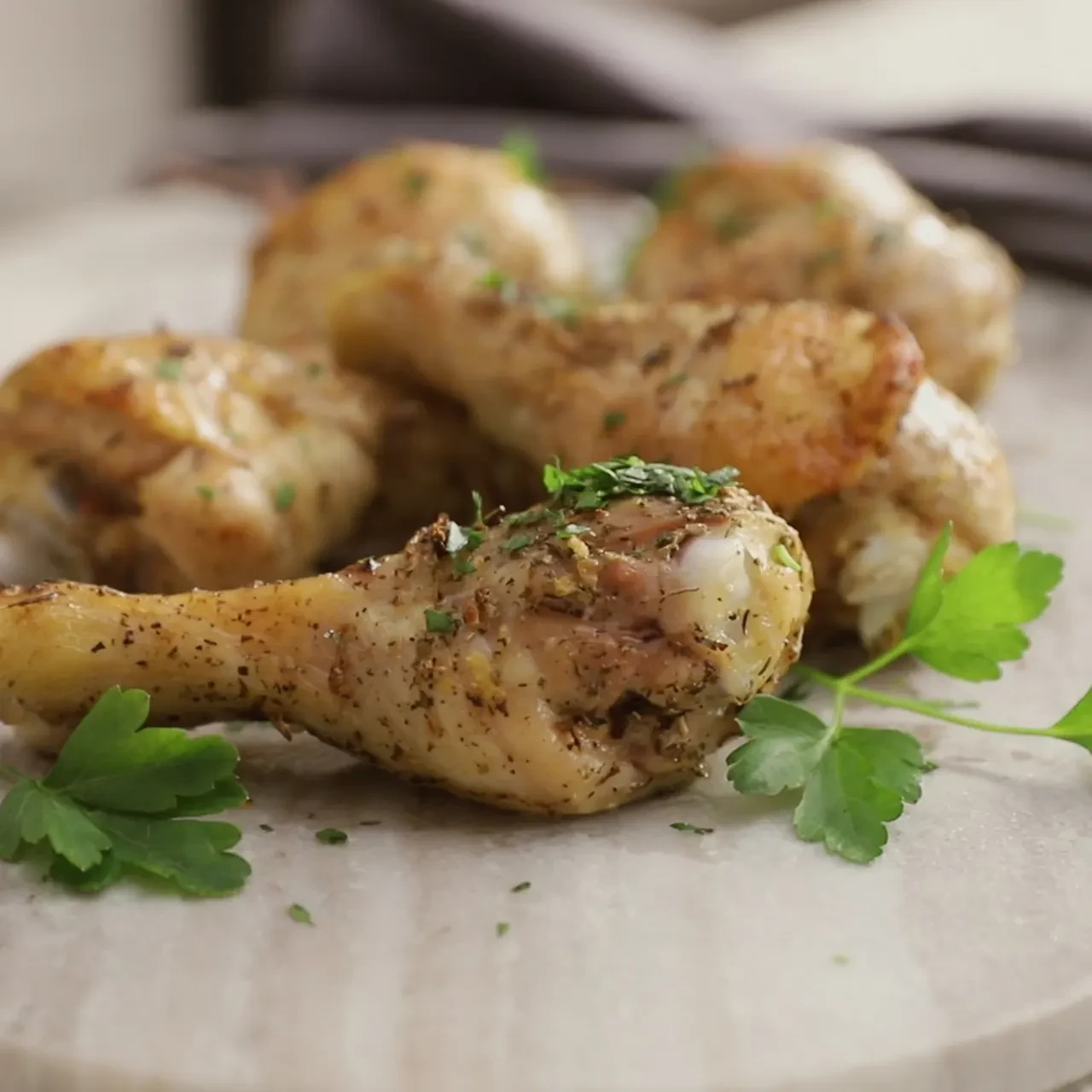 Lighter Lemon Garlic Herb Baked Chicken Legs