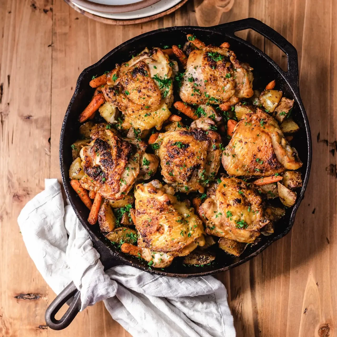 Cast-Iron Skillet Chicken and Vegetables Dinner