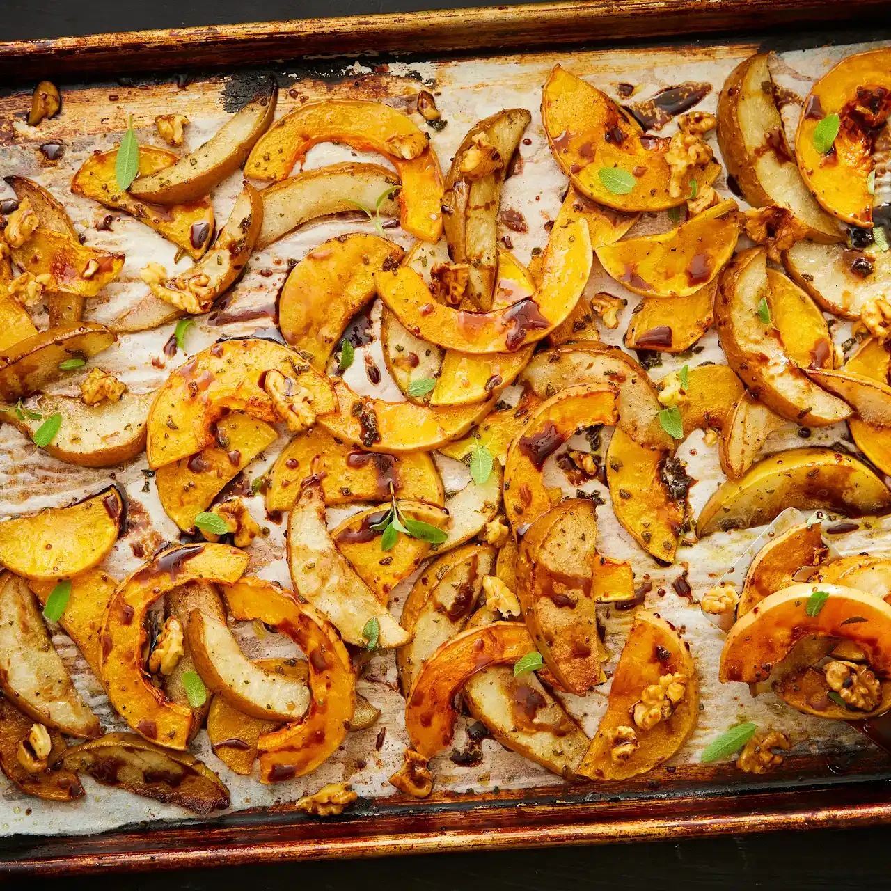 Roasted Pears & Butternut Squash With Sticky Balsamic Glaze
