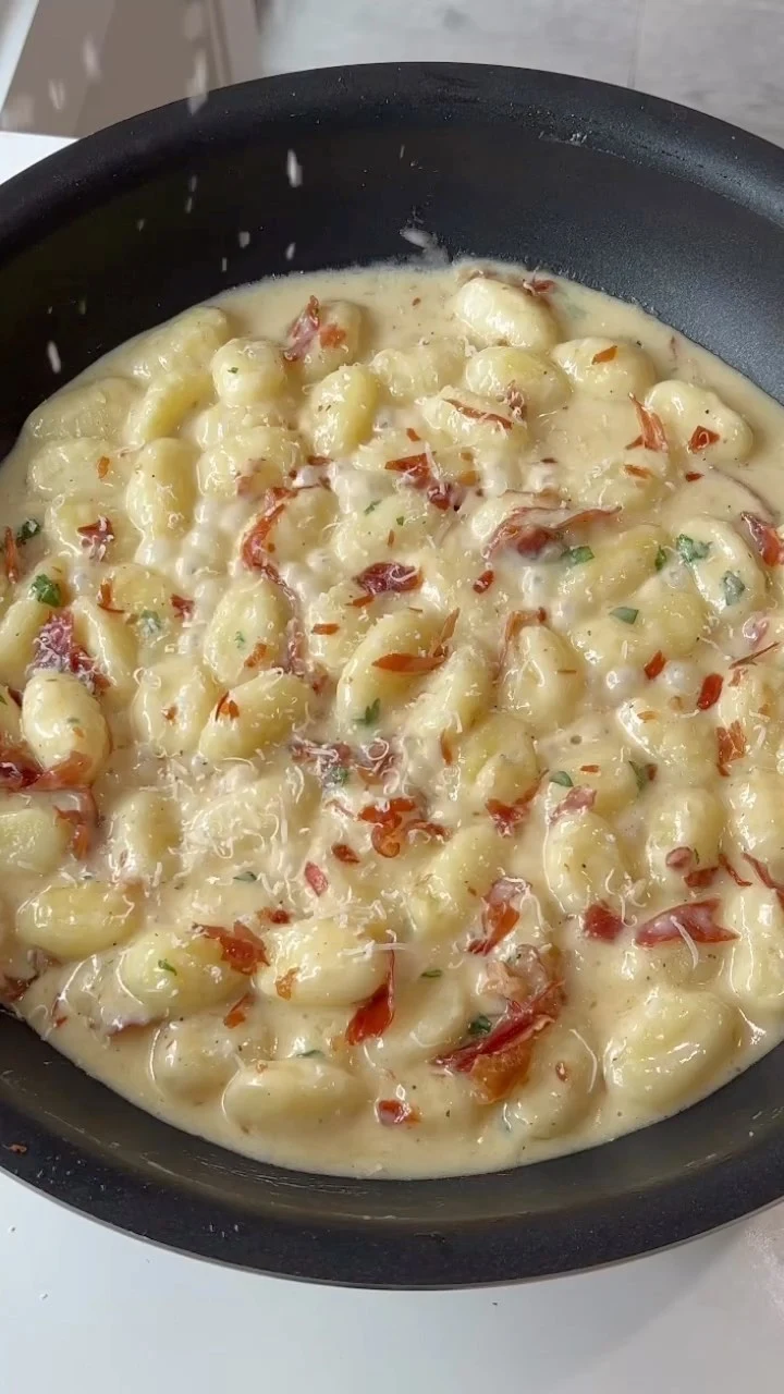 Truffle Cream Gnocchi with Crispy Prosciutto & Roasted Garlic