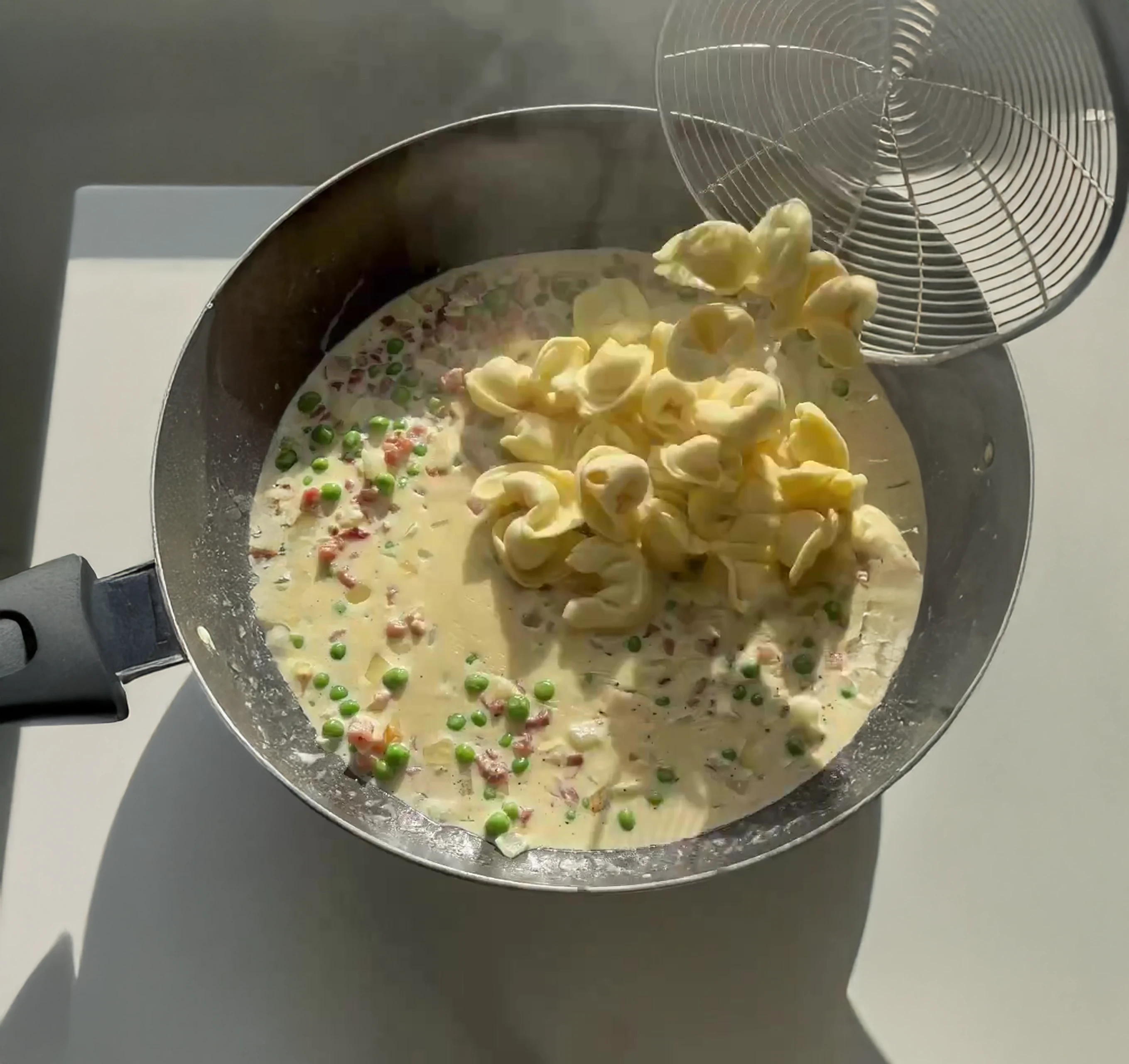 Creamy Tortellini with Pancetta & Peas