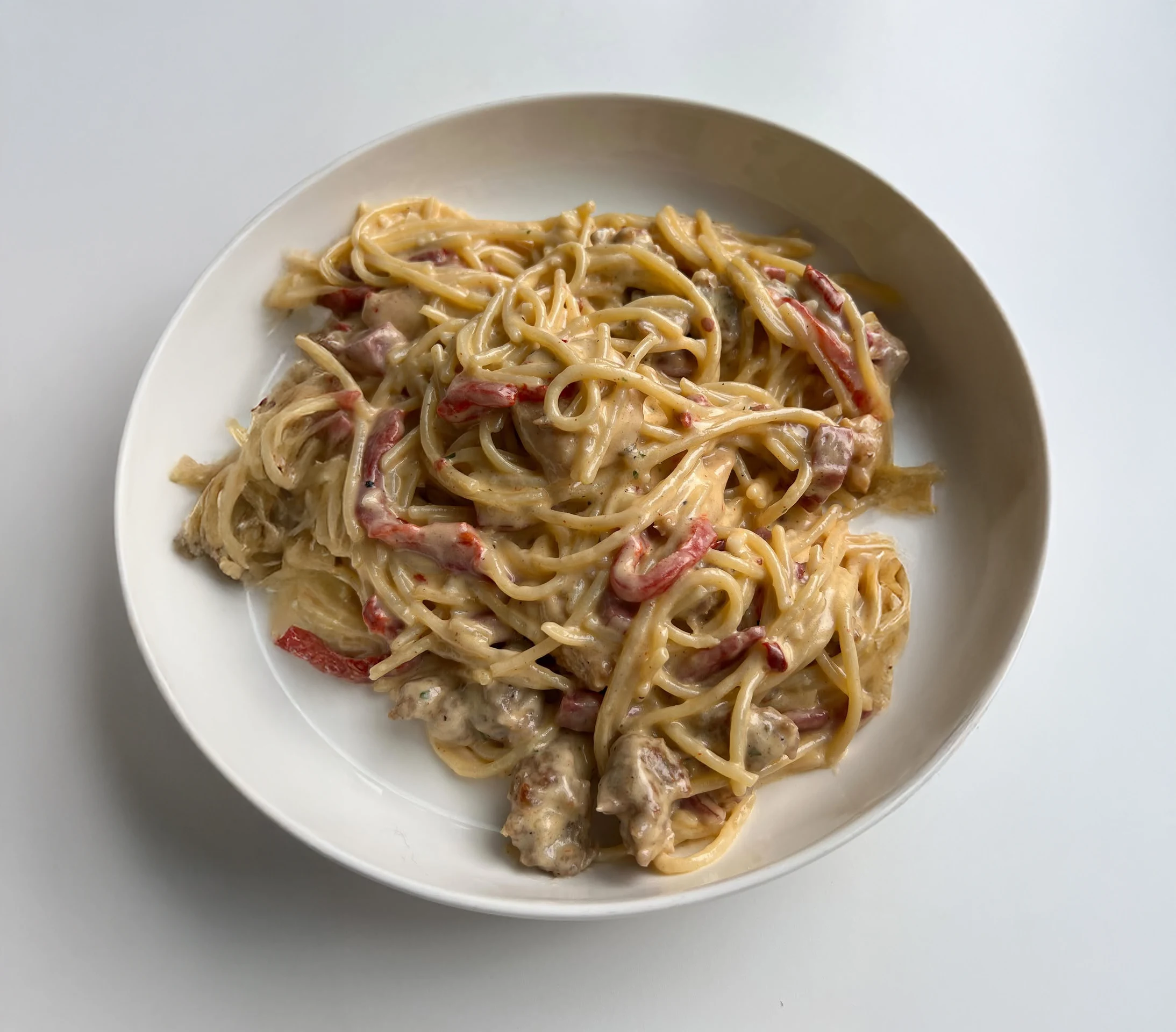 Crazy Alfredo Pasta with Chicken, Soppressata & Italian Sausage