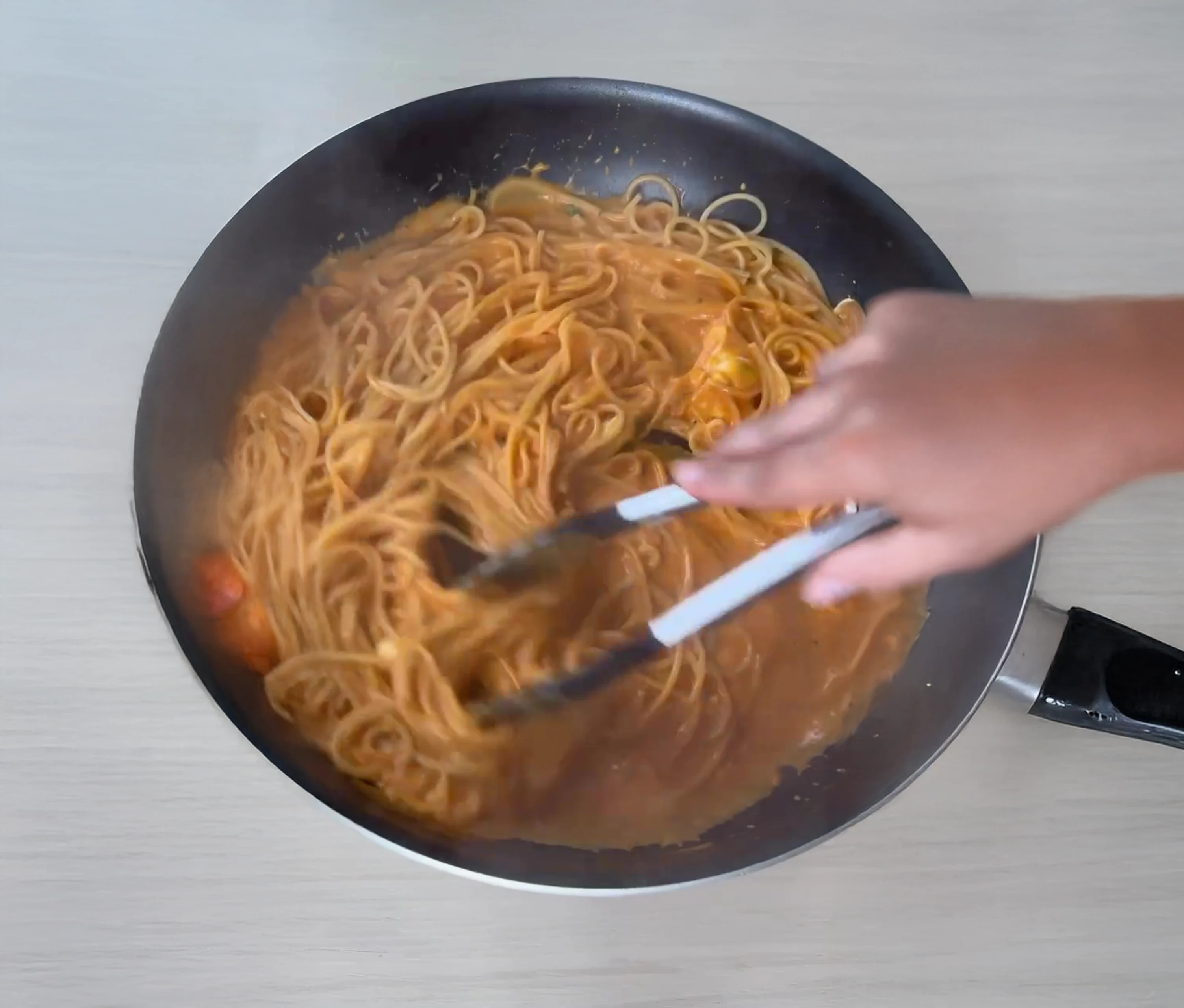 Gochujang Spaghetti with Fresh Mozzarella