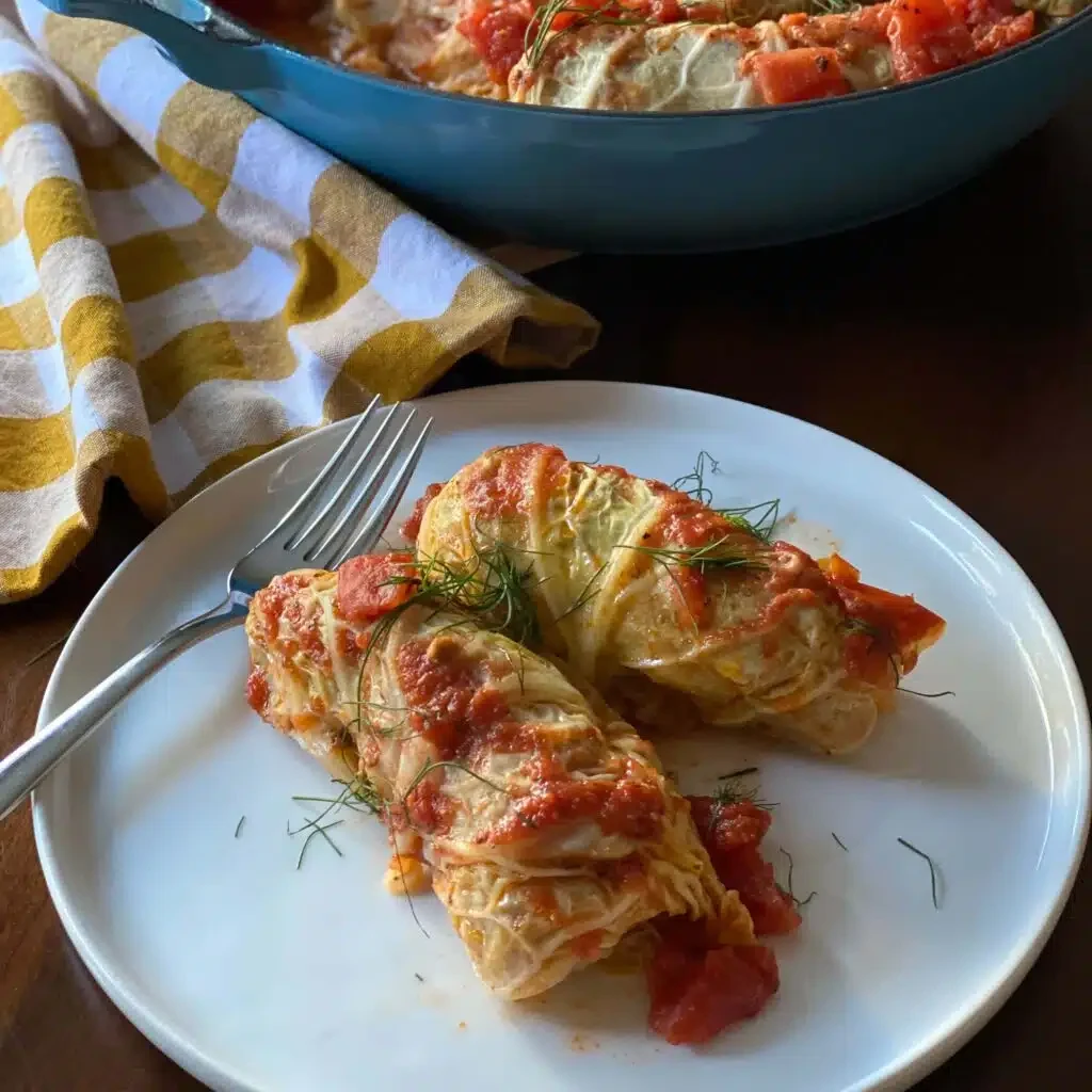 “Beef” Stuffed Cabbage Rolls