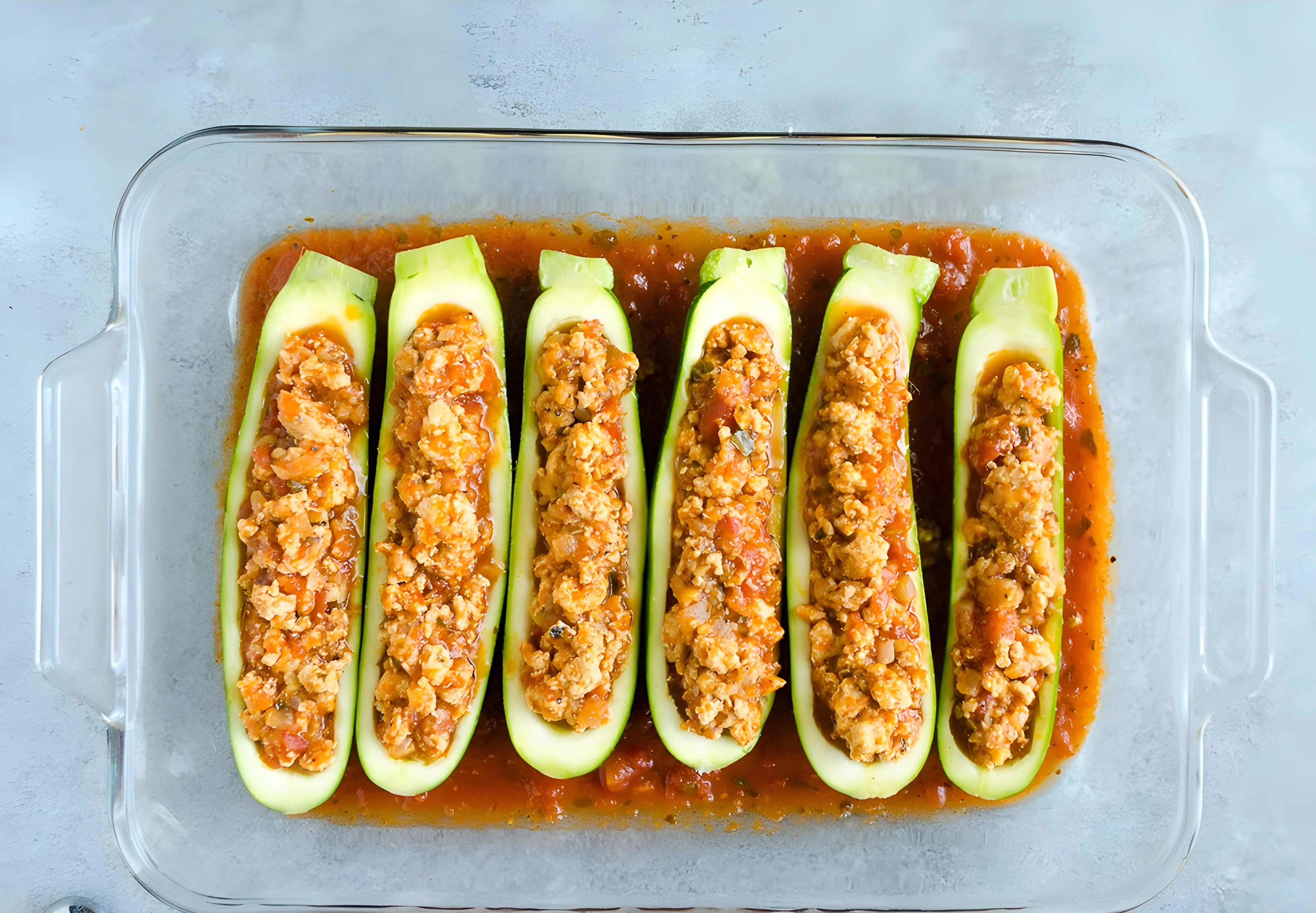 Chicken Parmesan Stuffed Zucchini Boats