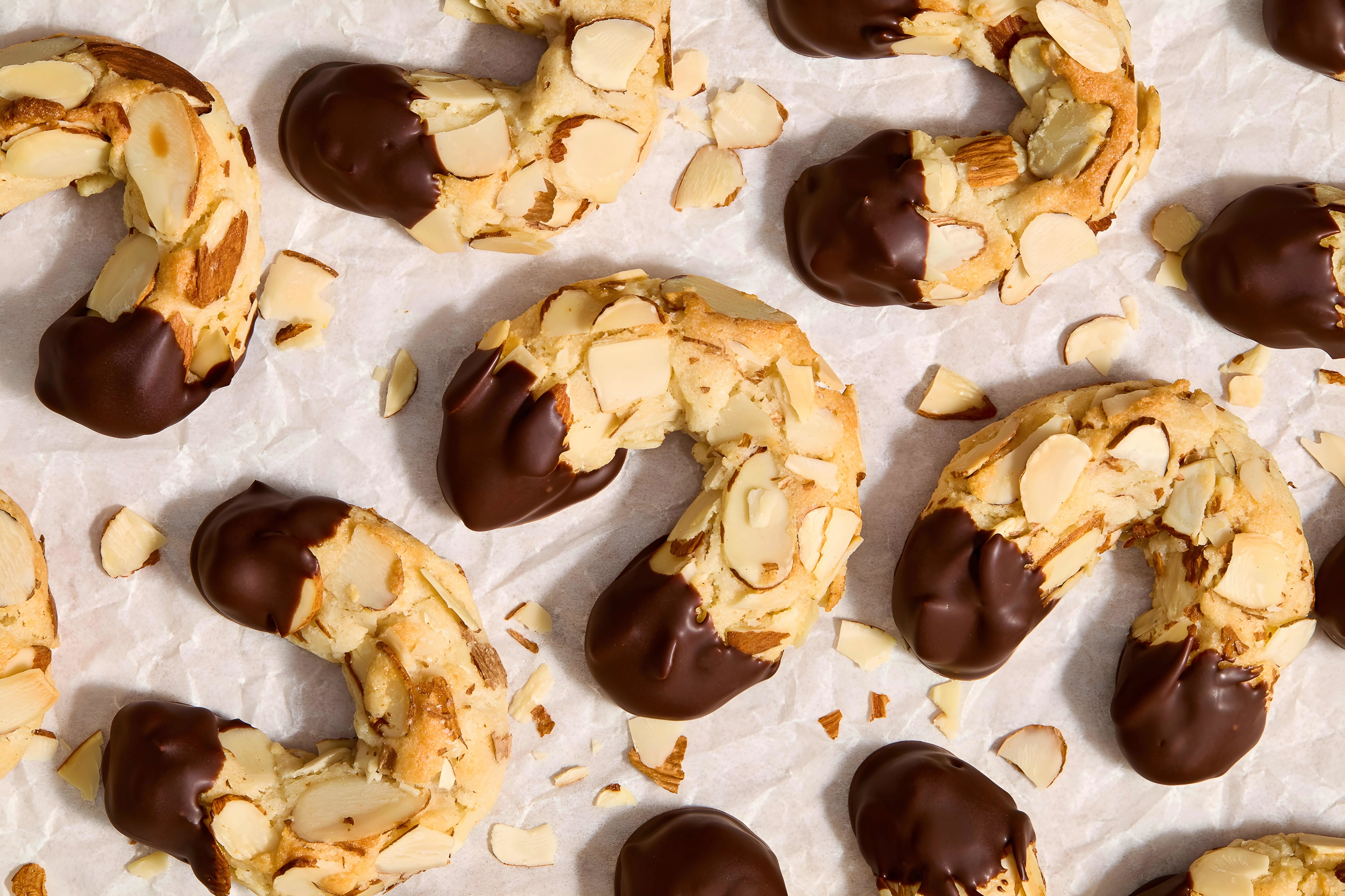 Chocolate Dipped Almond Horn Cookies
