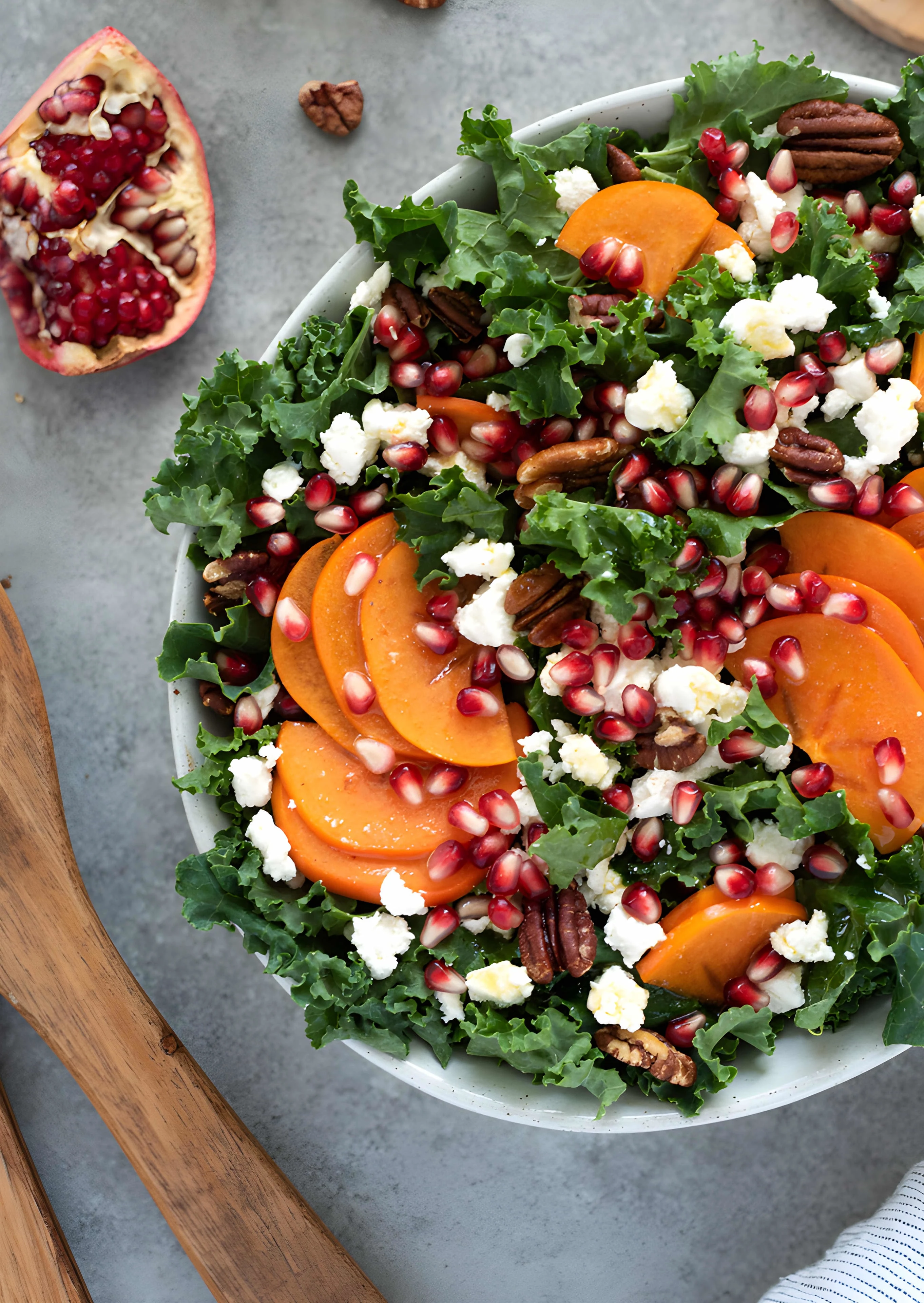 Holiday Salad with Kale, Persimmon and Pomegranate