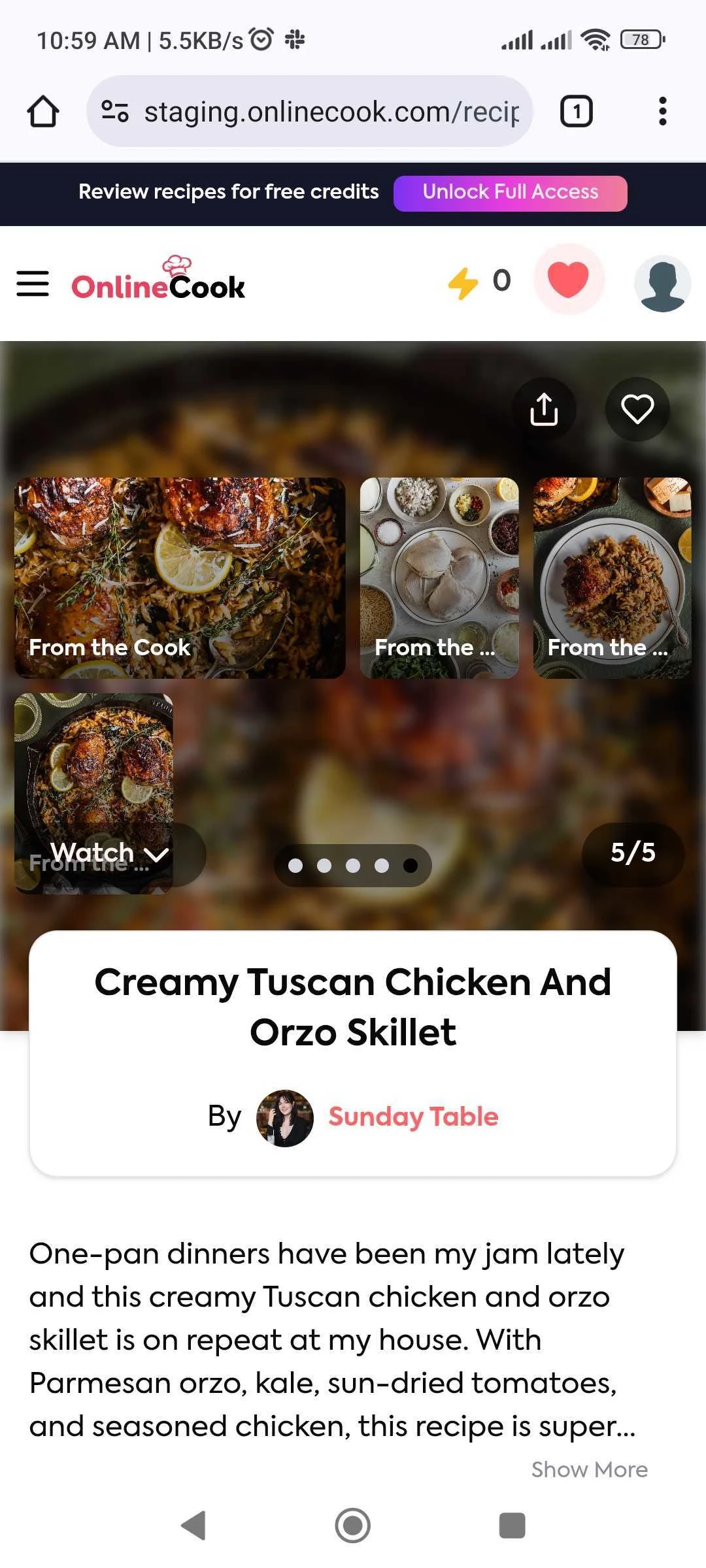 Creamy Tuscan Chicken And Orzo Skillet