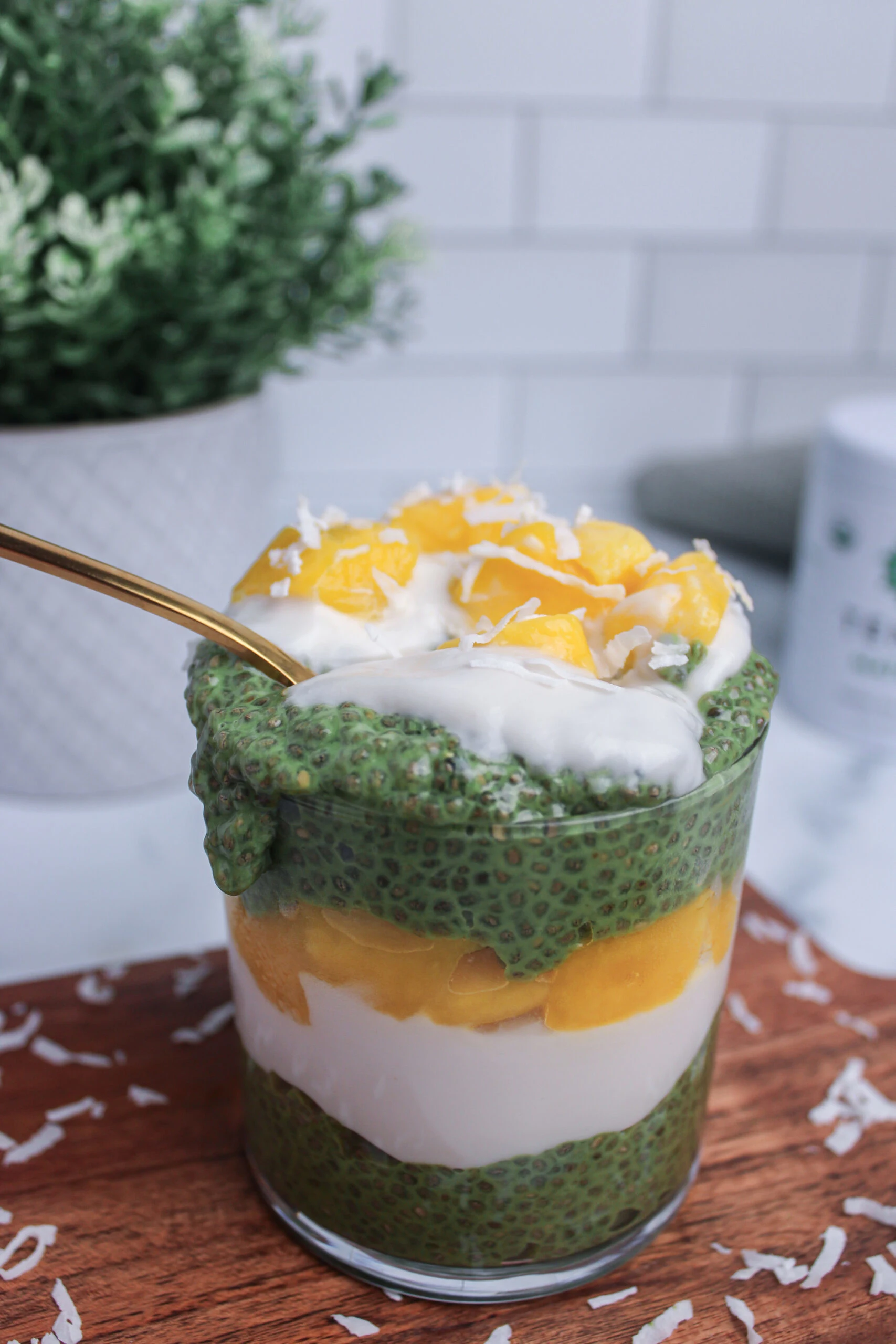 Matcha Mango Coconut Chia Pudding