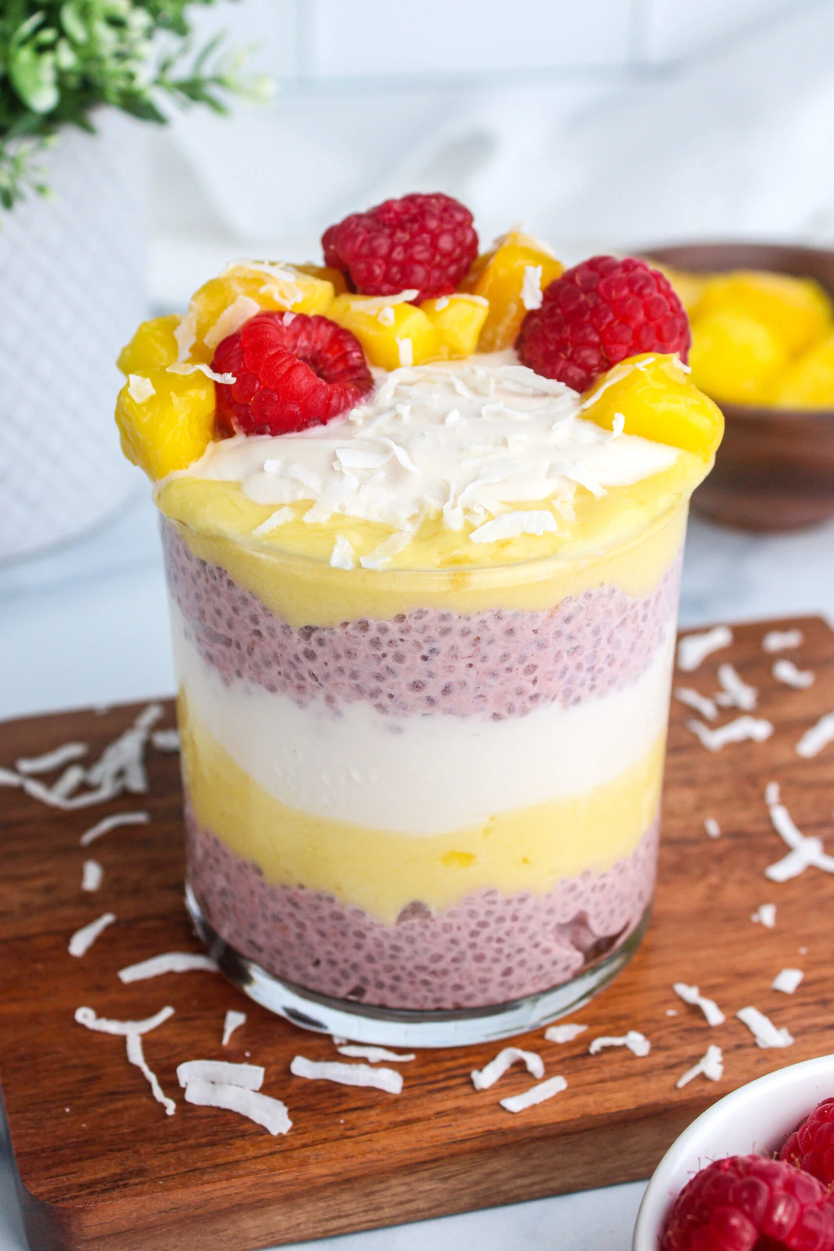 Raspberry Mango Chia Pudding Parfait