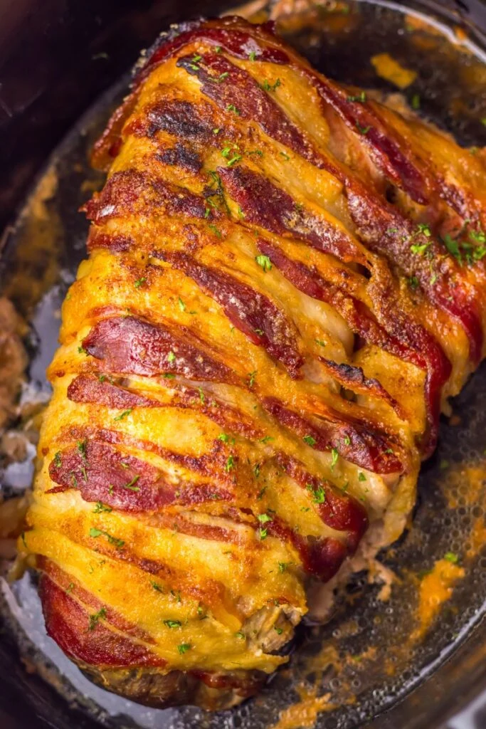Slow Cooker Bacon Wrapped Pork Loin