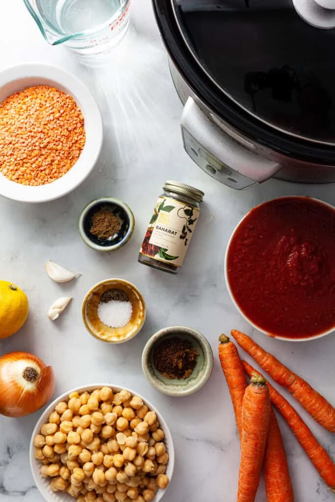Smoky Slow Cooker Stewed Lentils and Chickpeas