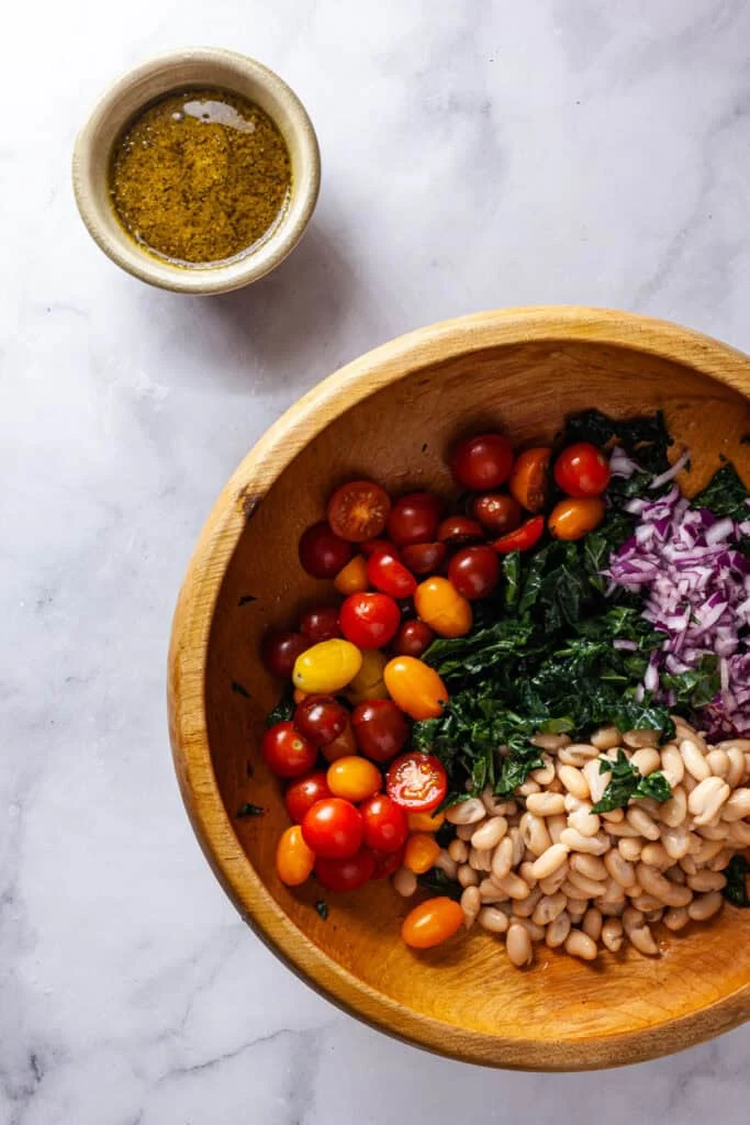 Kale and White Bean Salad with Pesto Dressing