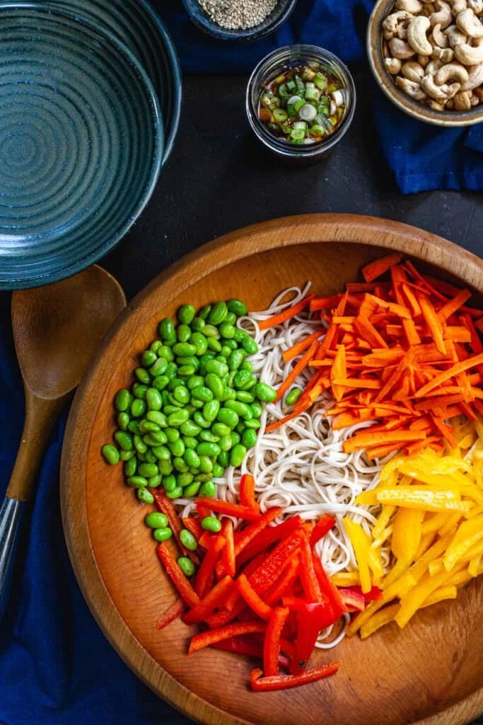 Spicy Udon Noodle Salad with Edamame and Cashews