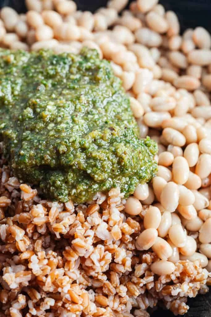 Farro with Blister Tomato and Pesto 