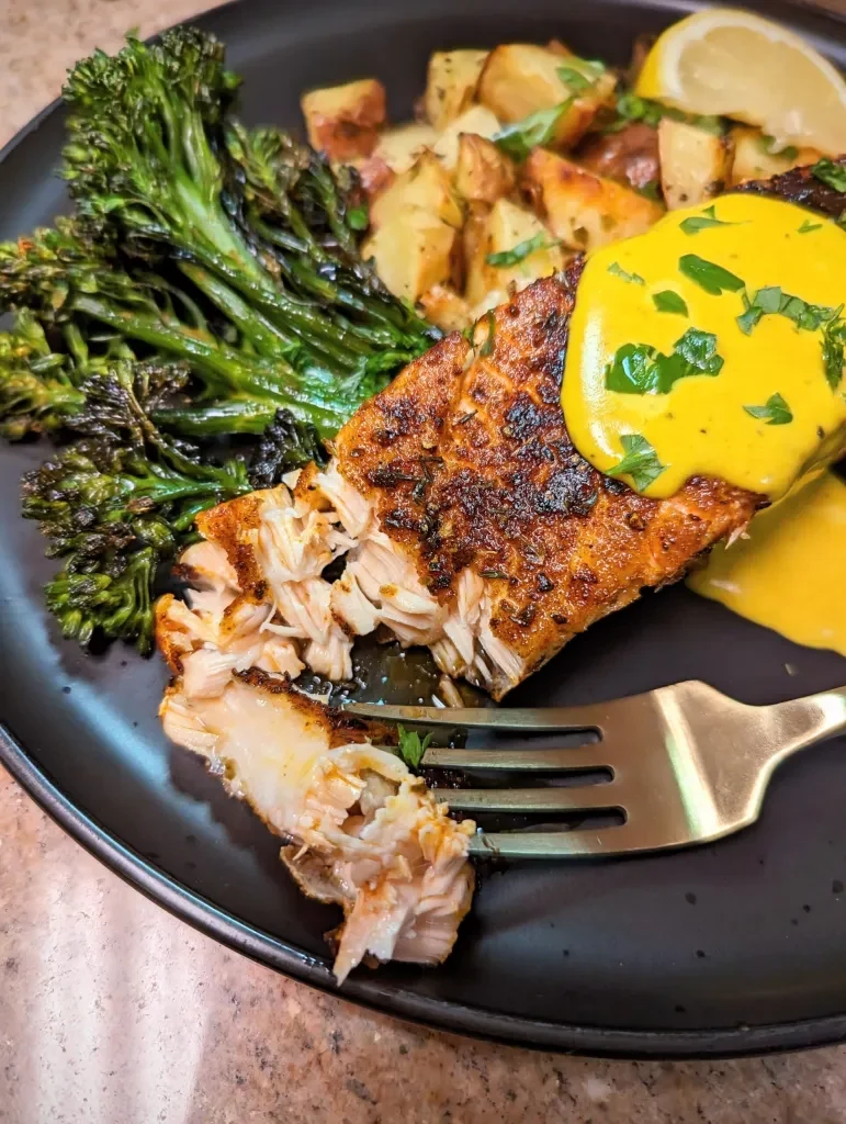 Blackened Salmon with Turmeric Cream Sauce