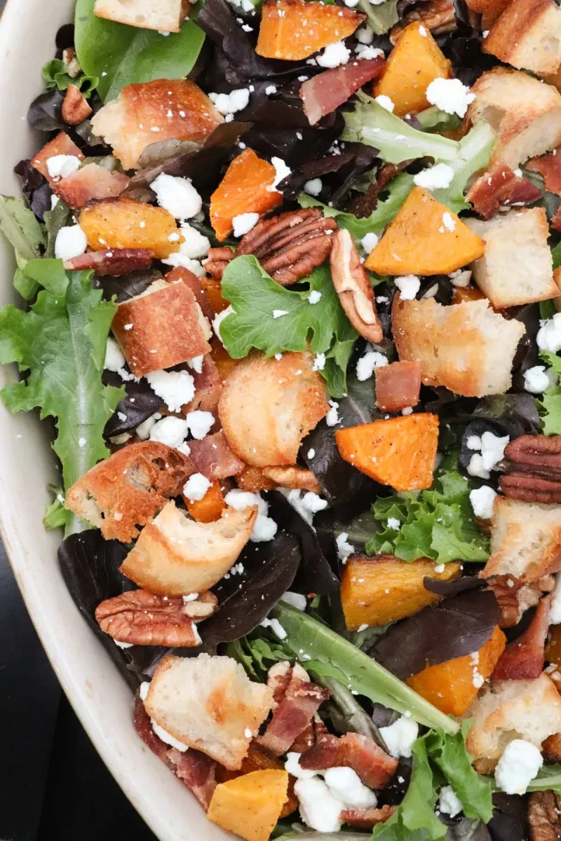 Roasted Butternut Squash Salad with Shallot Dressing and Bacon