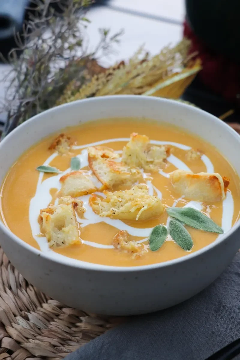 Butternut Squash Soup with Sage and Croutons