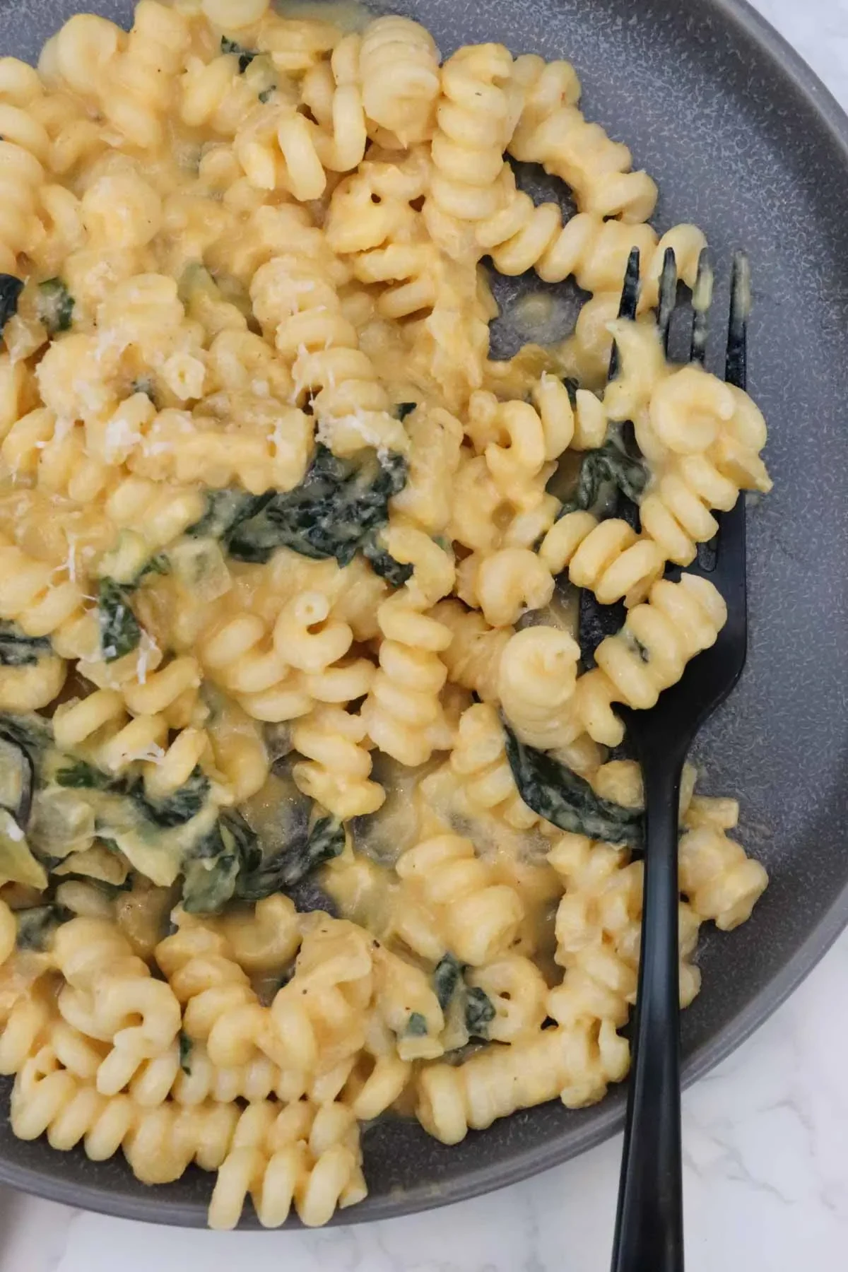 Pasta with Butternut Squash Sauce, Gruyere, and Greens