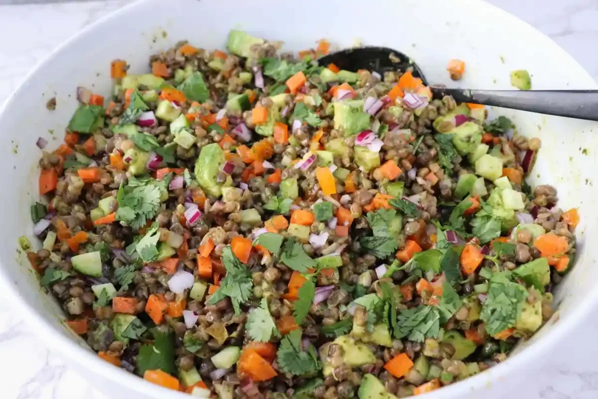 Easy Cold Lentil Salad with Cilantro Curry Vinaigrette