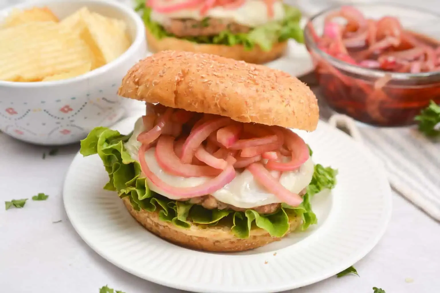 Grilled Turkey Burgers with Pickled Onions