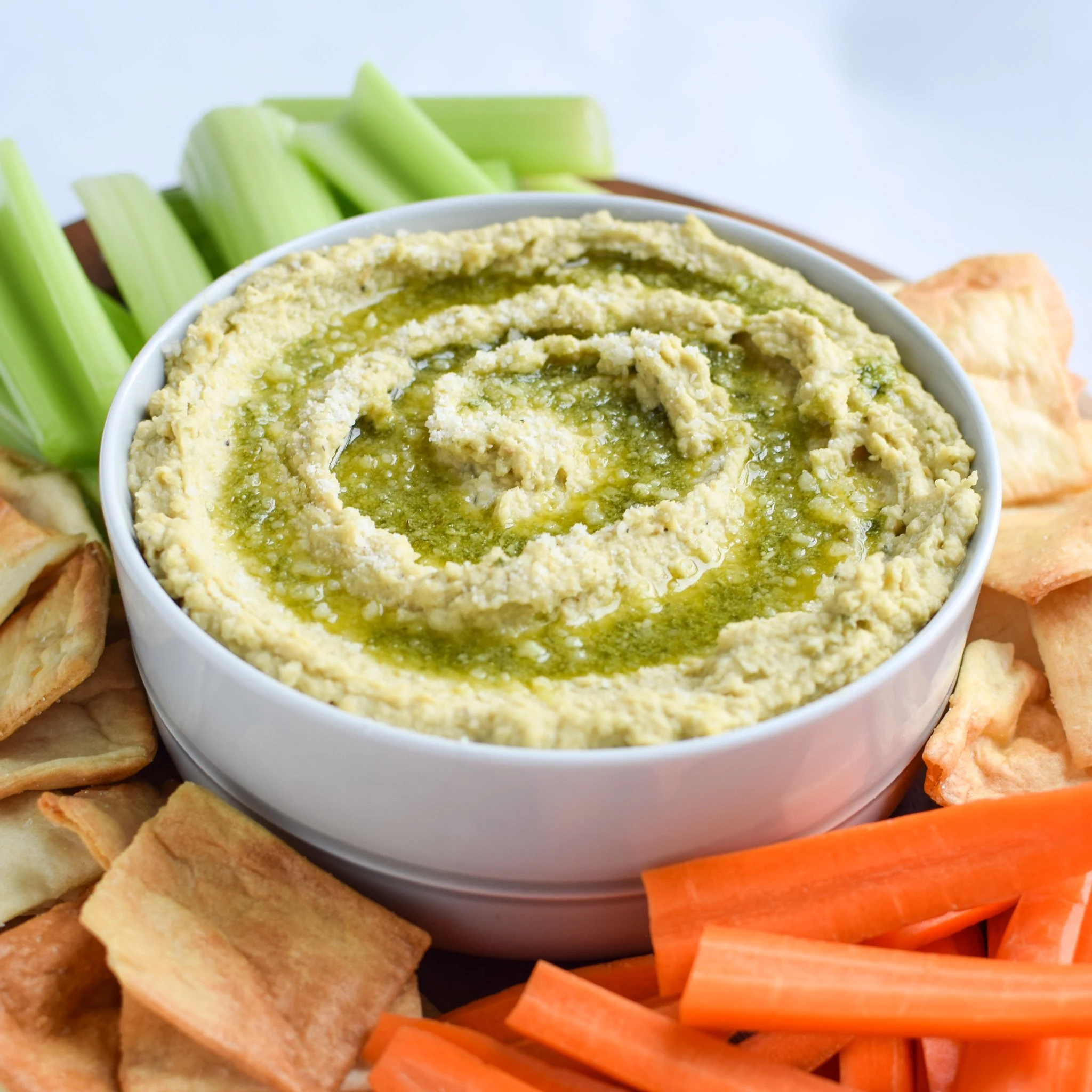 Snack Prep: Veggie Sticks with Easy Pesto Hummus