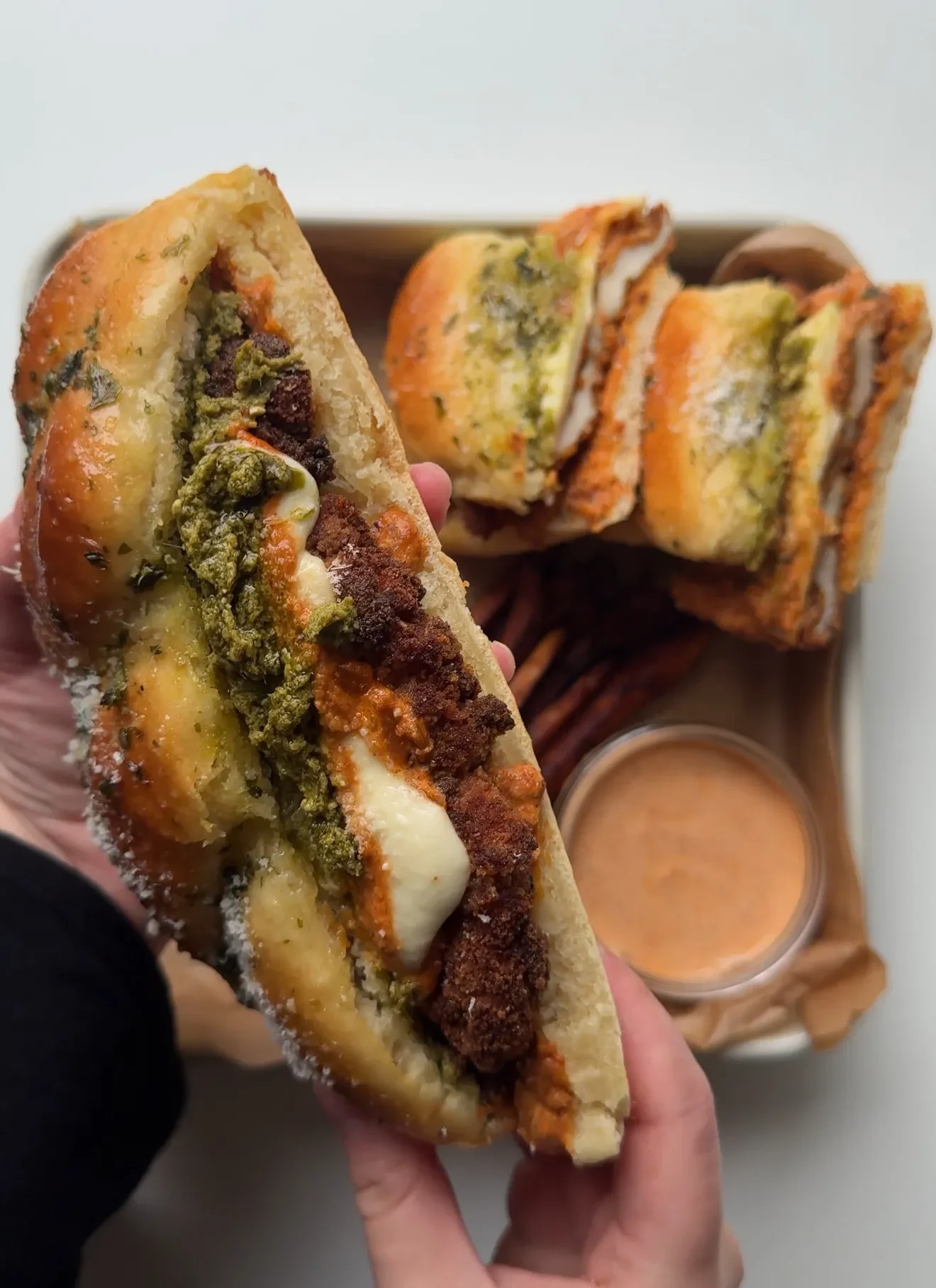 Garlic Knot Vodka Parmesan Chicken Sandwich