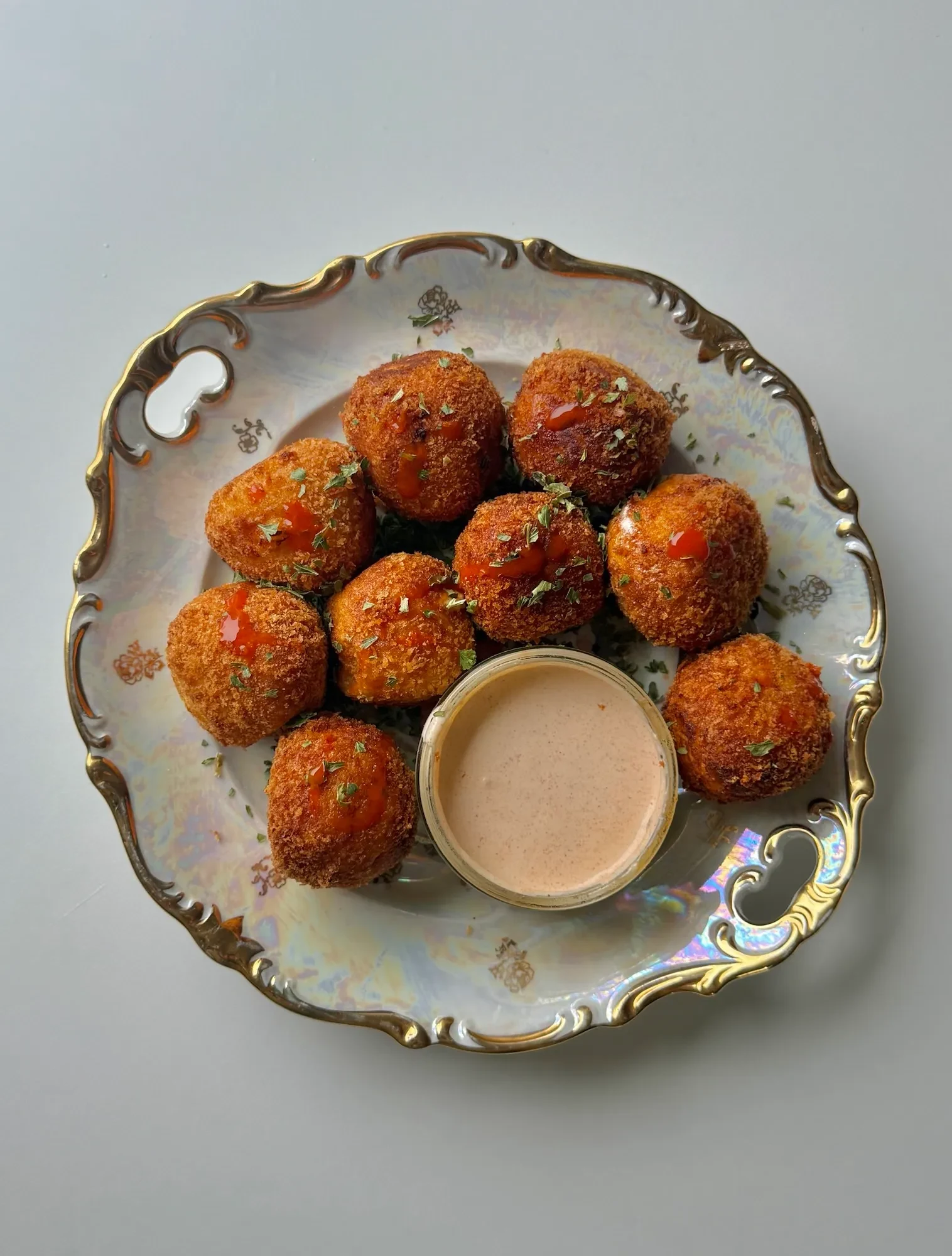 Cheese Stuffed Crispy Buffalo Potato Balls