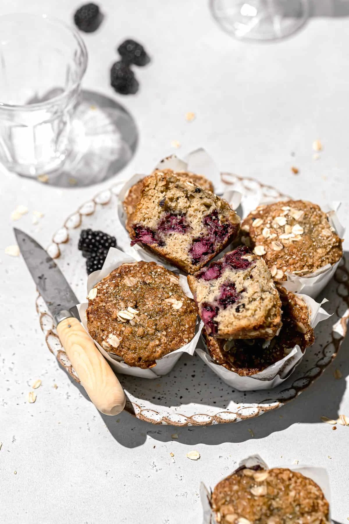 Bakery-Style Blackberry Oatmeal Muffins