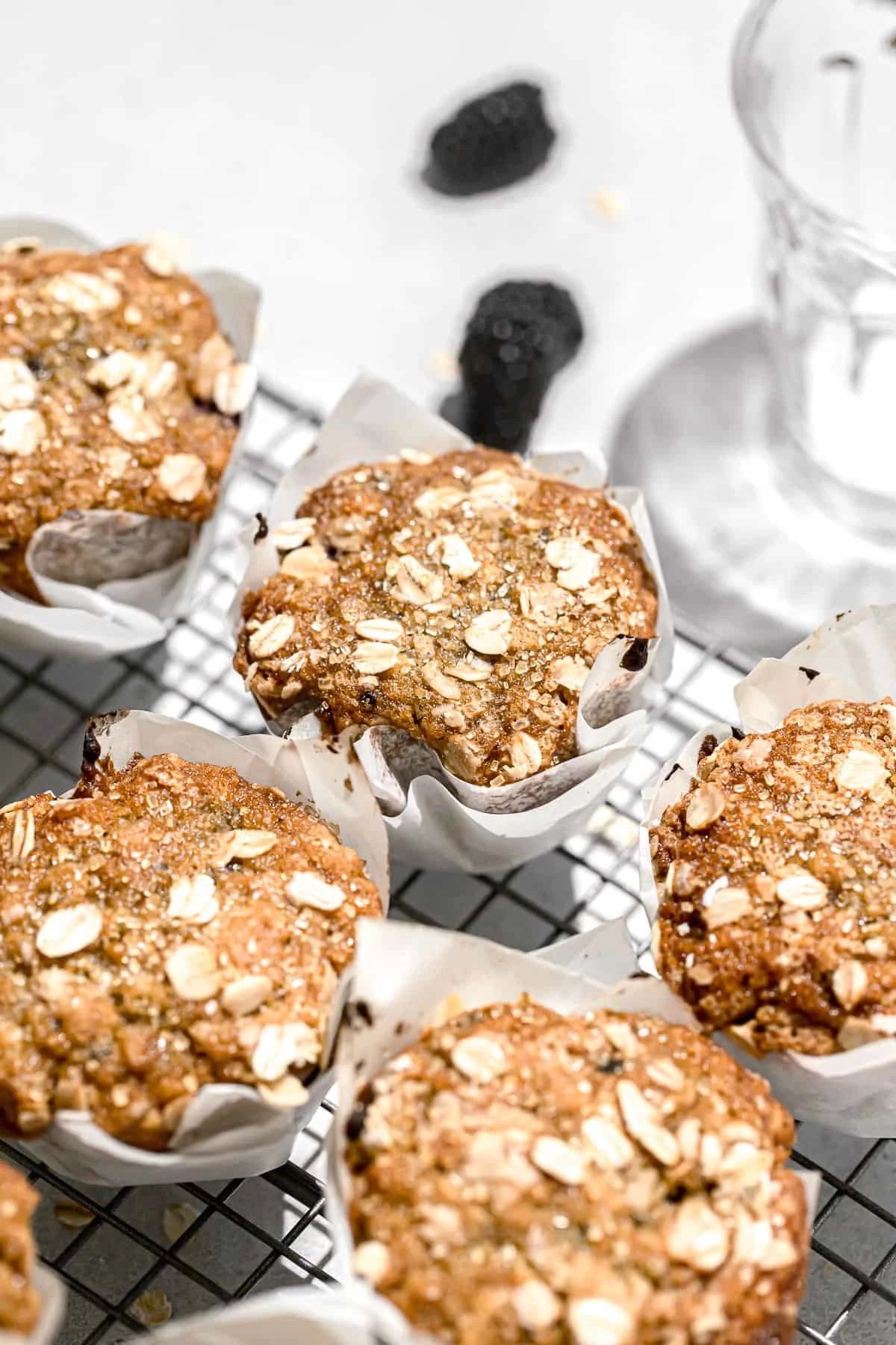Bakery-Style Blackberry Oatmeal Muffins