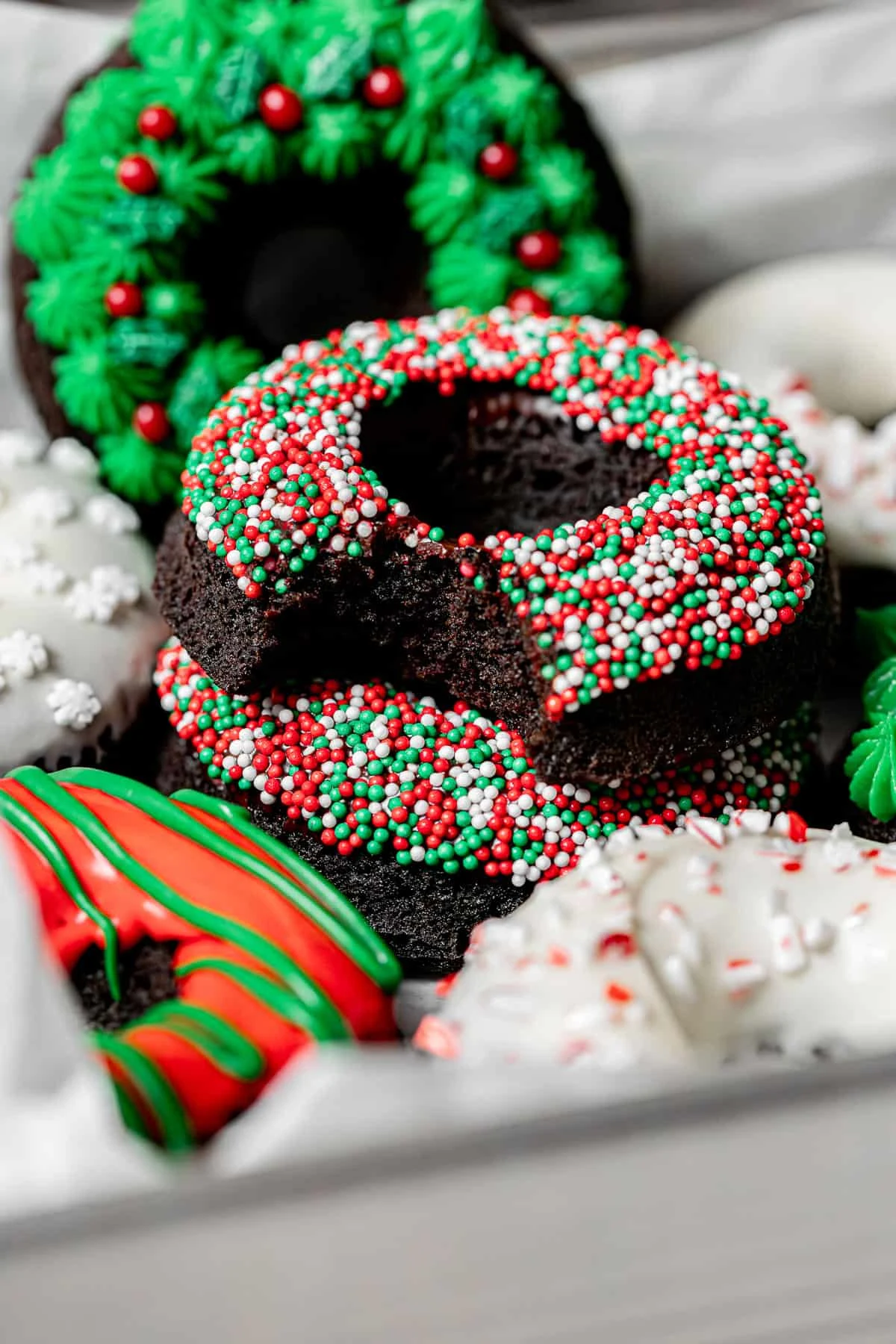Chocolate Peppermint Christmas Donuts