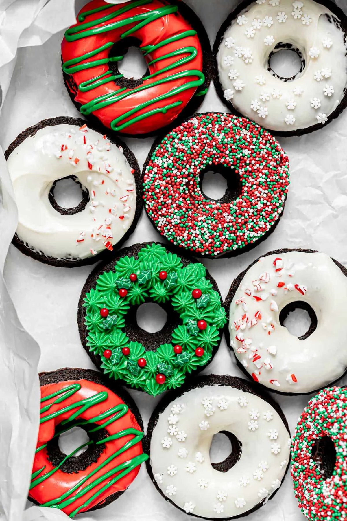 Chocolate Peppermint Christmas Donuts