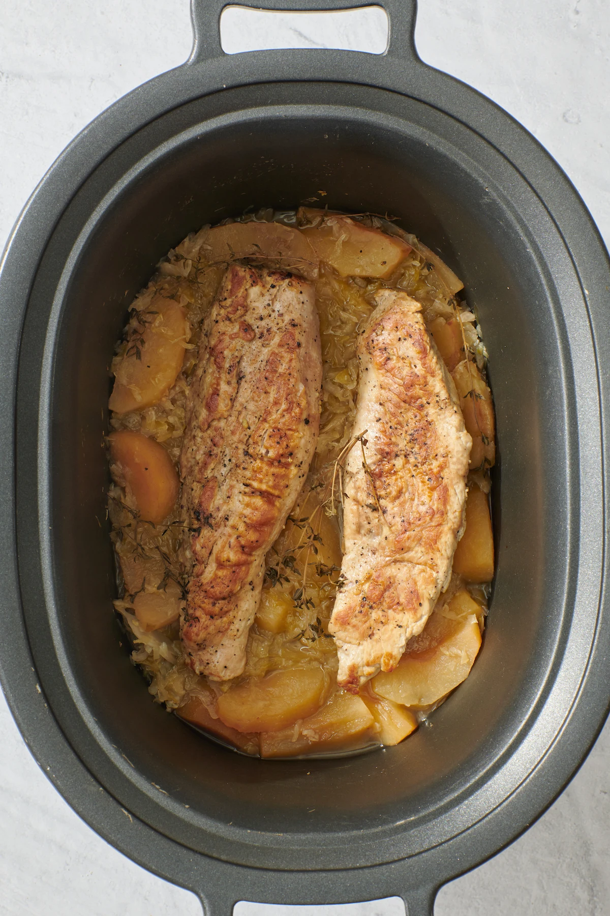 Slow Cooker Pork Tenderloin with Apples and Sauerkraut