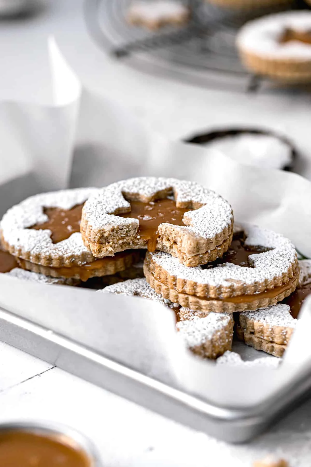 Salted Caramel Christmas Linzer Cookies