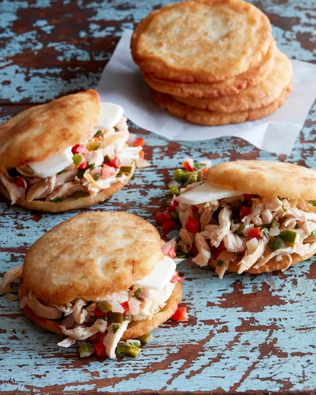 Arepas with Pulled Poblano Chicken