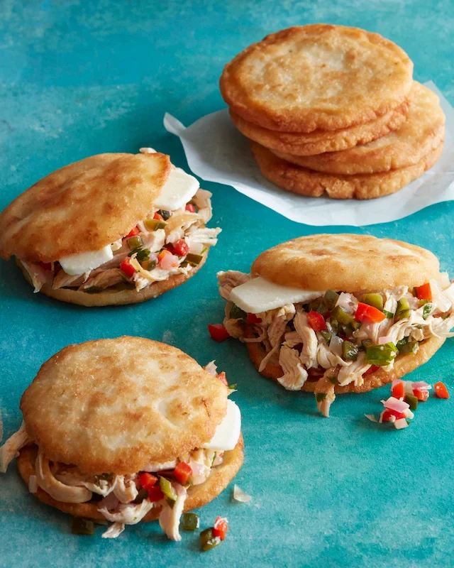 Arepas with Pulled Poblano Chicken