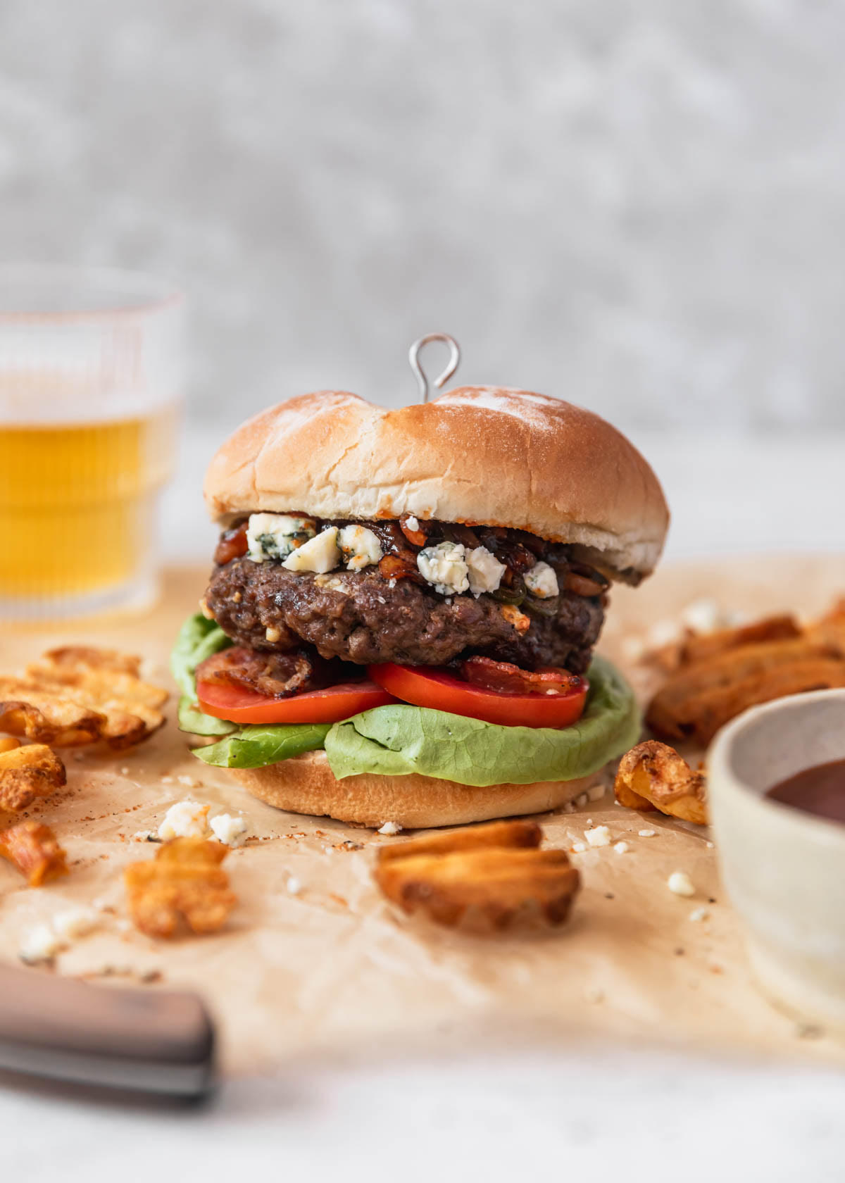 Blue Cheese Burgers With Bbq Shallots & Jalapeños